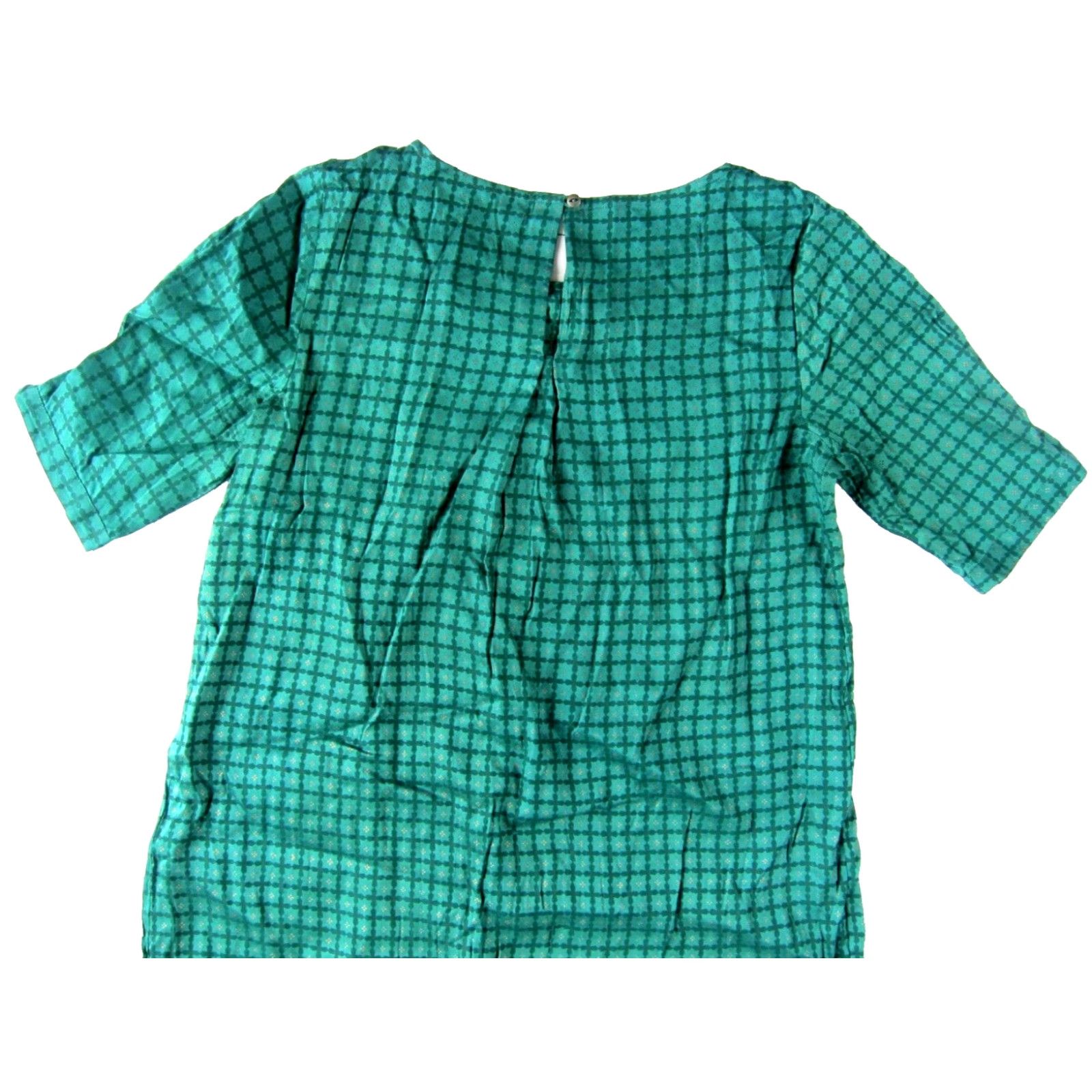 Pinko VINTAGE Fabindia Kurta Dress Short Sleeve Green Pink Gold Cotton Midi Dress Medium Womens Size 32" / US 10 / IT 46 - 5 Thumbnail