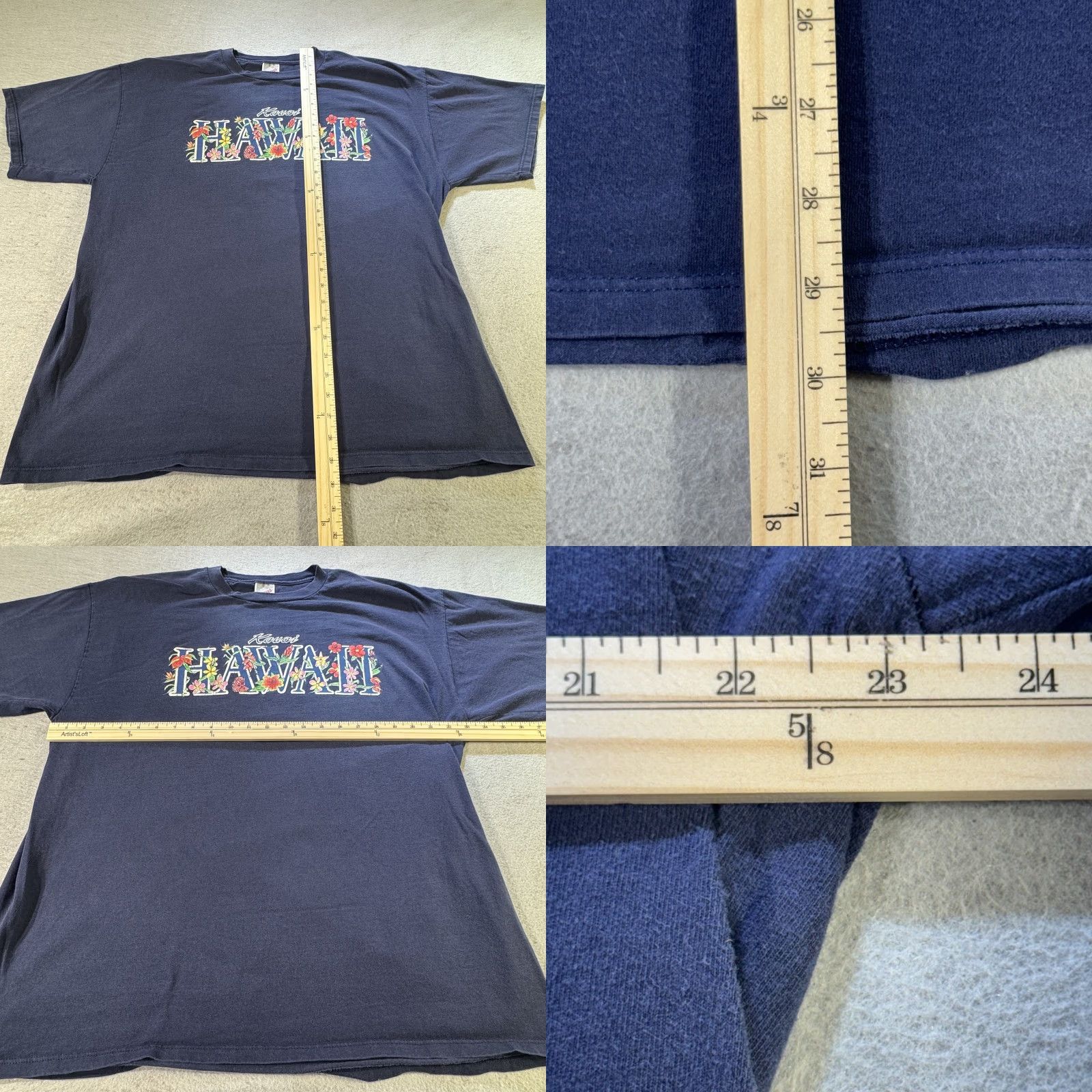 Jerzees VINTAGE Kauai Hawaii Shirt Mens 2XL Jerzees Floral Graphic Tee Made USA Navy Blue Crew Neck Short Sleeve Graphic Print Men Size US XXL / EU 58 / 5 - 8 Thumbnail