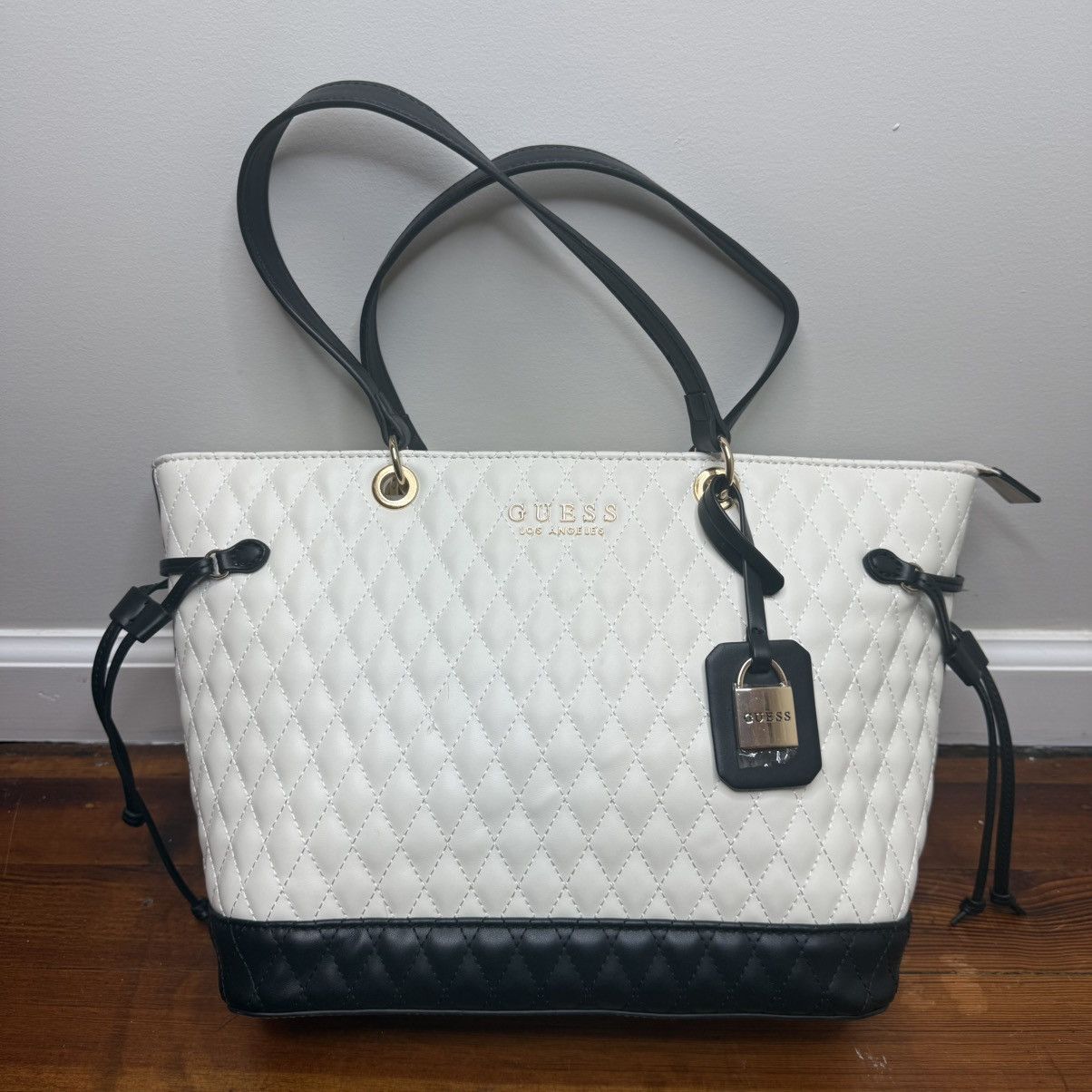 Guess GUESS Quilted Two-Tone Tote in White and Black with Gold Size ONE SIZE - 1 Thumbnail