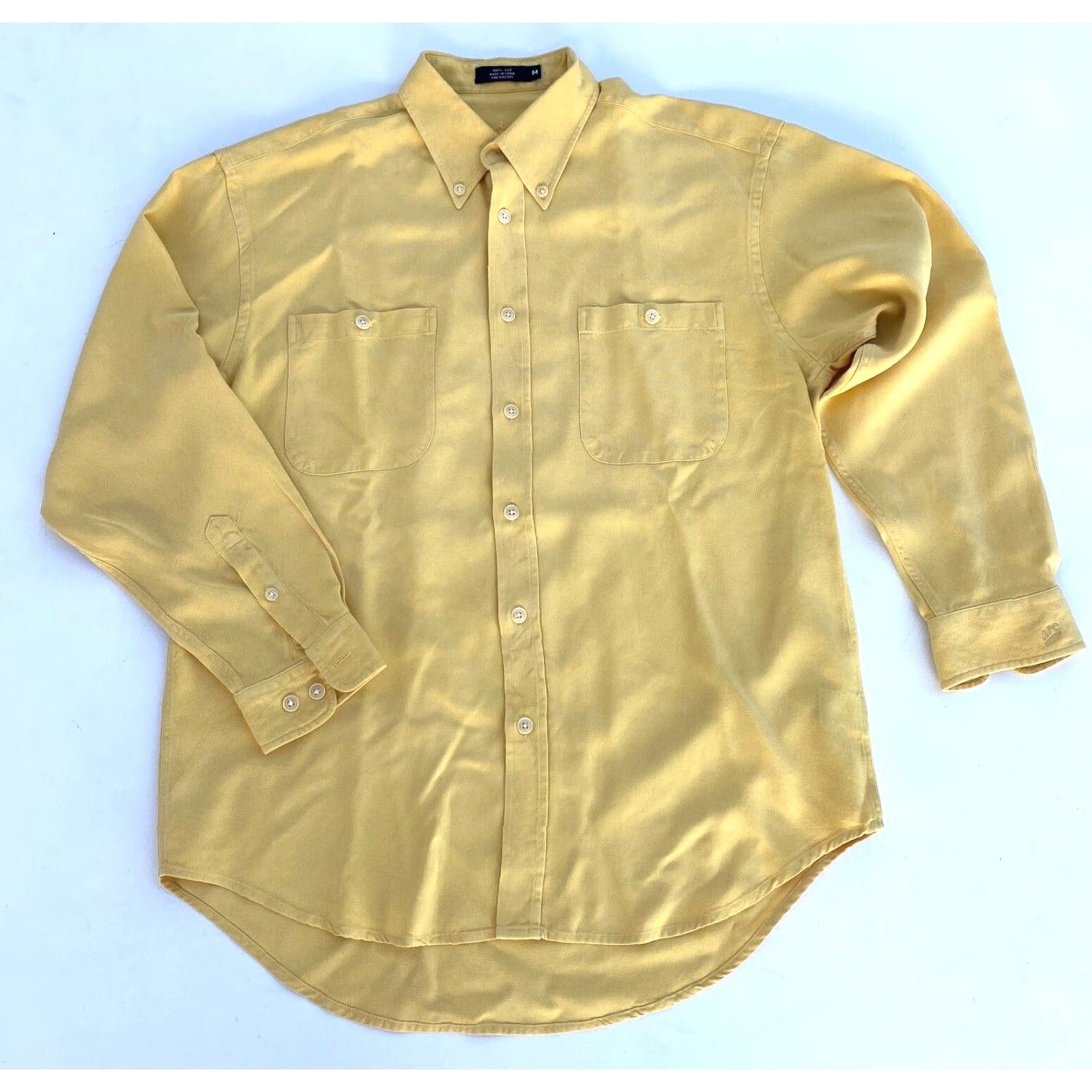 johnnie-O VINTAGE Johnnie Walker Men’s Button-Down Shirt M Silk Yellow Solid Casual Pockets 100% Silk Front Button-Down Collar Mens Size US M / EU 48-50 / 2 - 2 Thumbnail