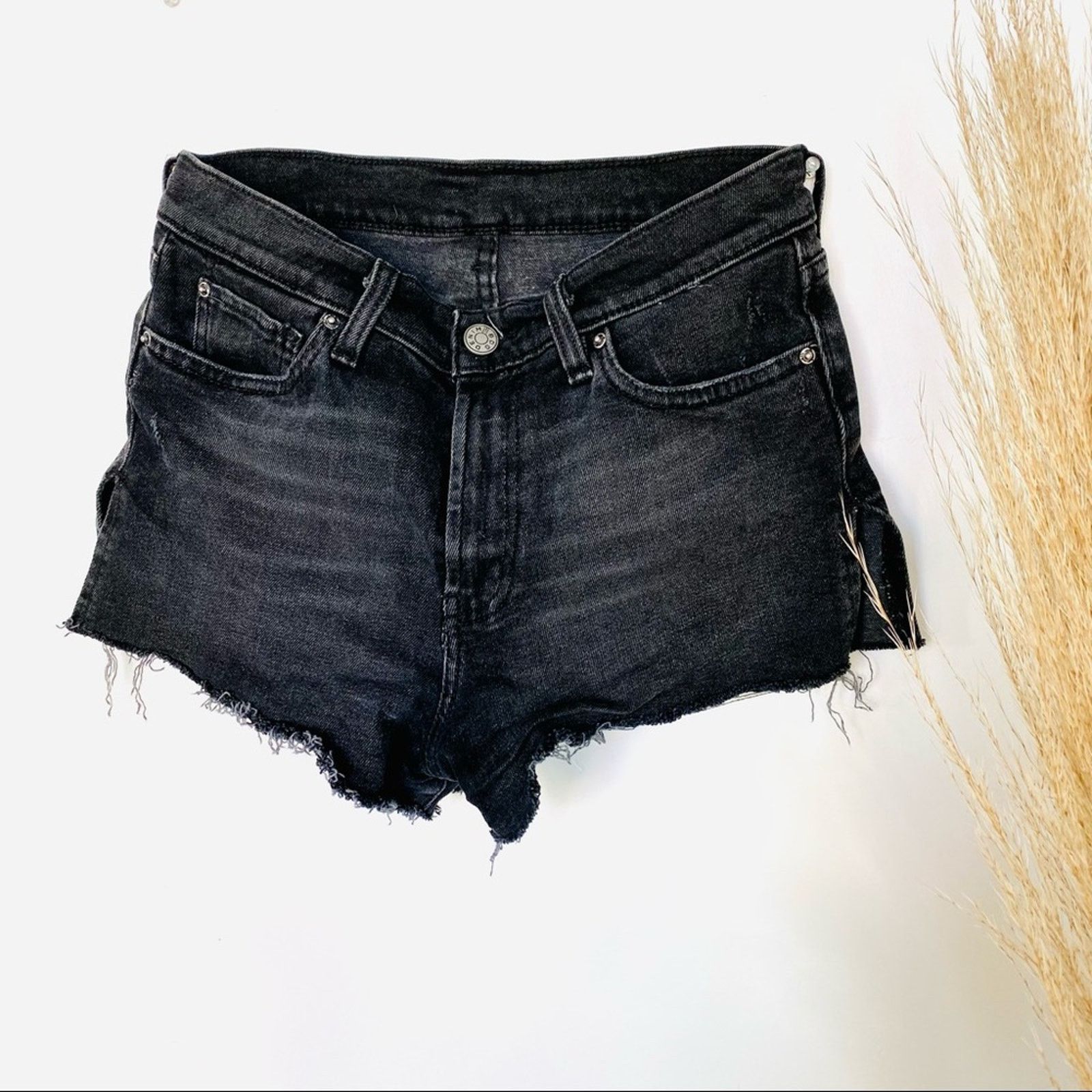 Urban Outfitters BDG Washed Black CutOff Denim Mini Jean Shorts Mid High Rise Size 28" / US 6 / IT 42 - 8 Thumbnail