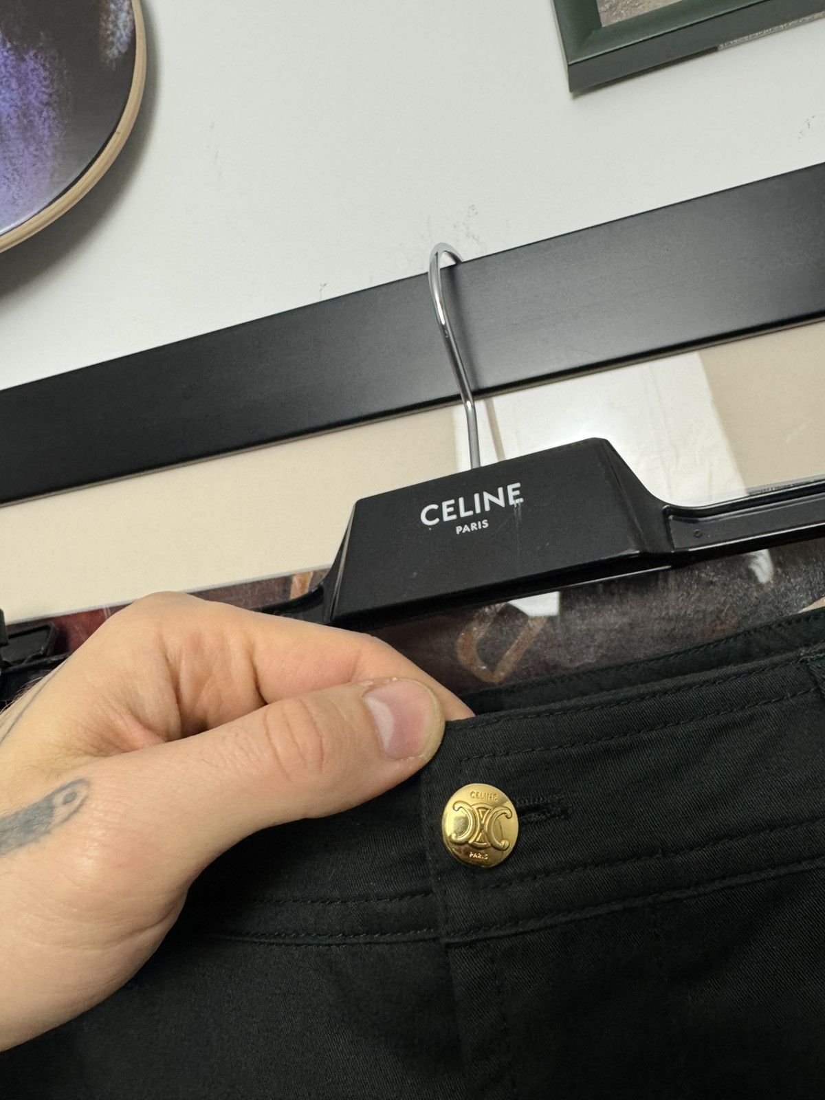 Celine × Hedi Slimane Celine Hedi Slimane Black Gold Triomphe Logo Cargo Pant Rare Size US 33 - 5 Thumbnail