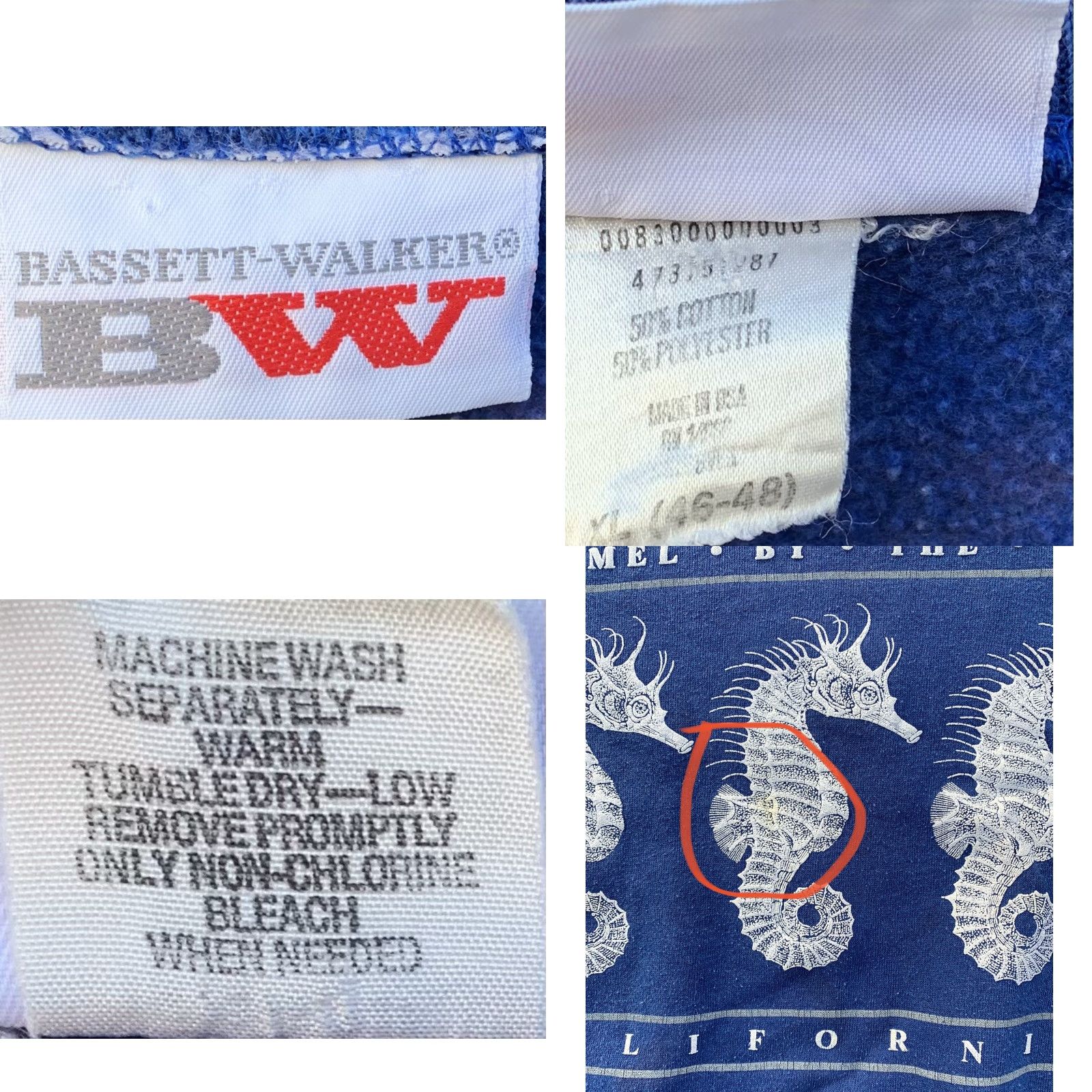 Vintage VINTAGE Bassett-Walker seahorse graphics Raglan Sweatshirt XL Men Blue Graphic Print Raglan Seahorse California Pacific Coast Seaside 90s? Size US XL / EU 56 / 4 - 9 Thumbnail