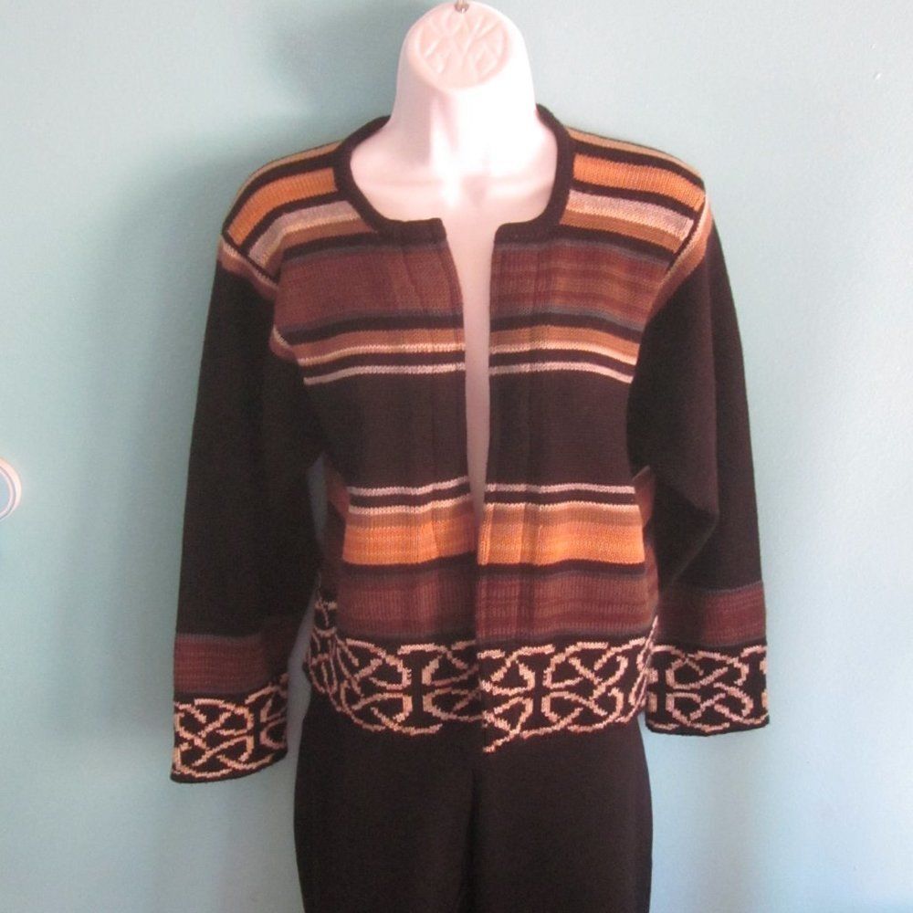 Handmade Bill Baber Handknit in Edinburgh Scotland Brown Crop Cardigan Sweater Size M Size M / US 6-8 / IT 42-44 - 4 Thumbnail