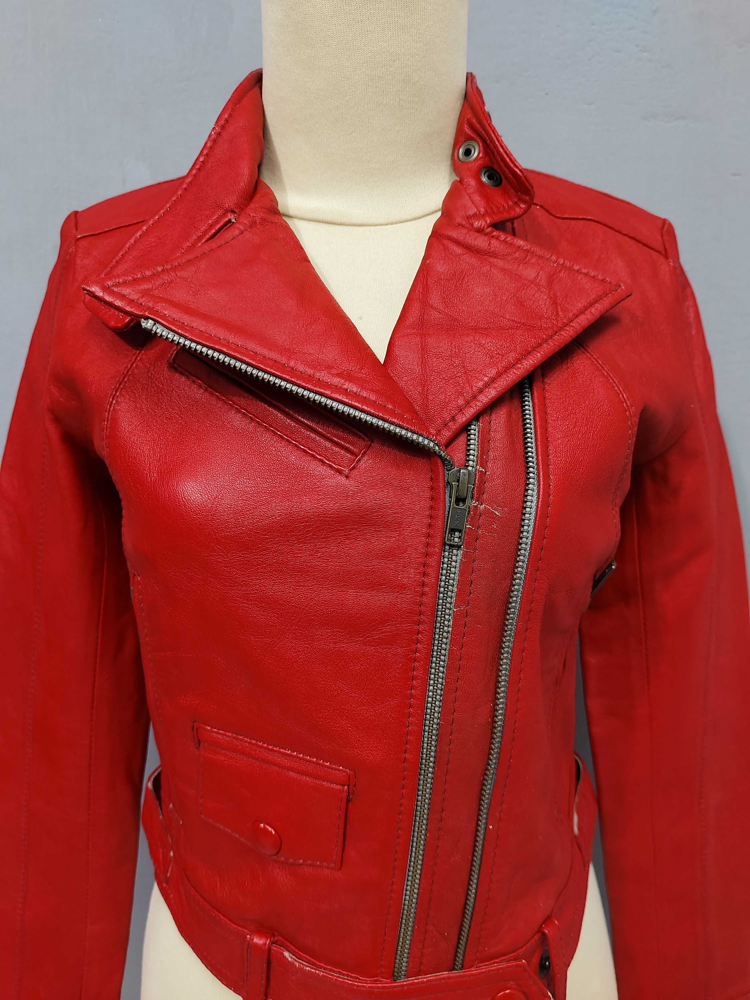 Vintage 90s Nazah London England- Cropped Moto Biker Leather Jacket Size S / US 4 / IT 40 - 2 Thumbnail