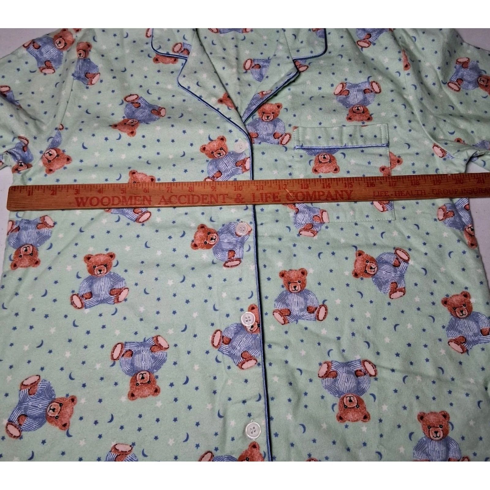 Moonstar Anna New York Flannel Pajama Shirt Small Green Teddy Bears Moon Stars Size S / US 4 / IT 40 - 3 Thumbnail