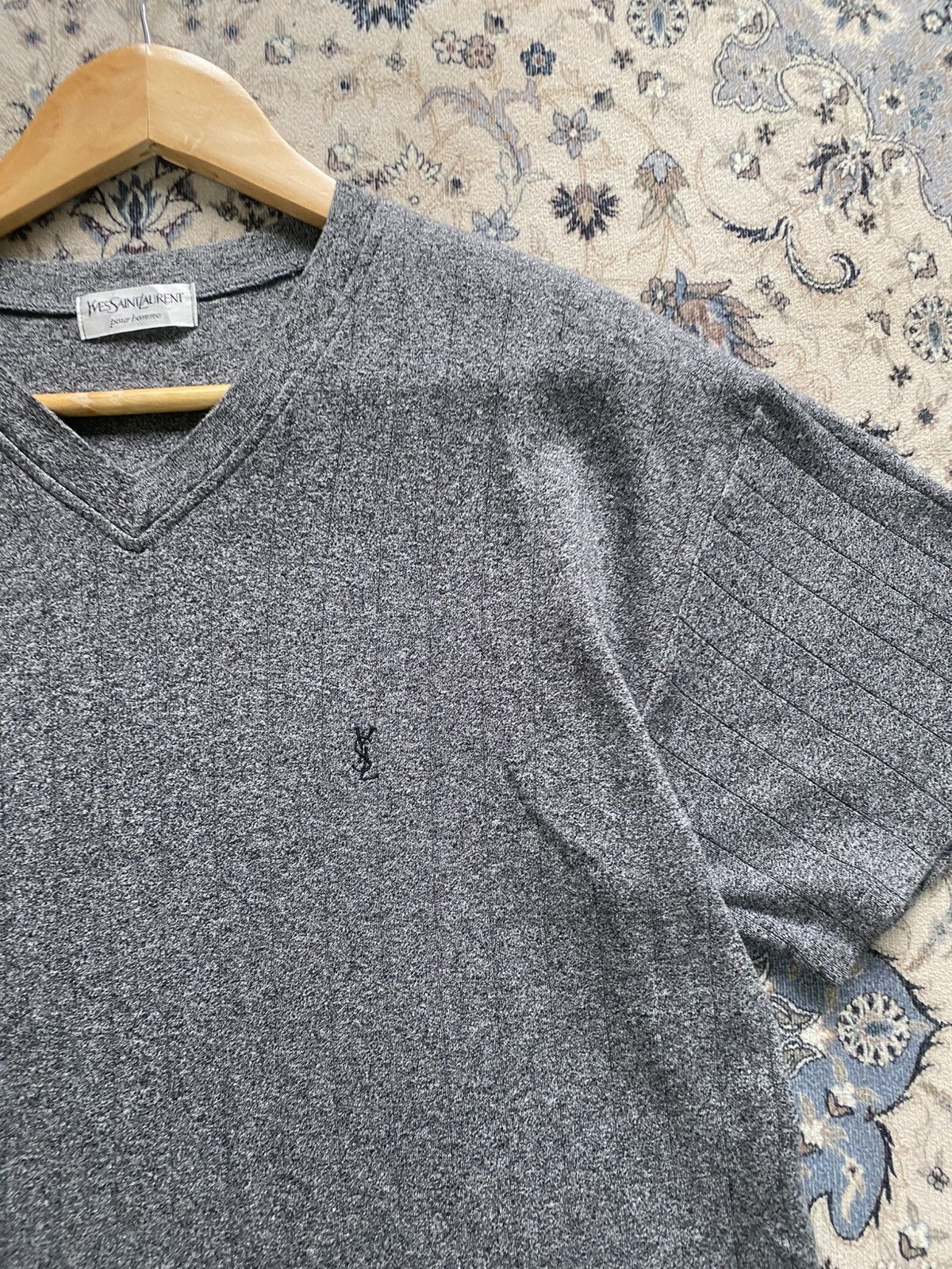 Yves Saint Laurent YSL POUR HOMME KNIT CROP SHIRT V NECK DESIGNER EMBROIDERY Size US M / EU 48-50 / 2 - 5 Thumbnail