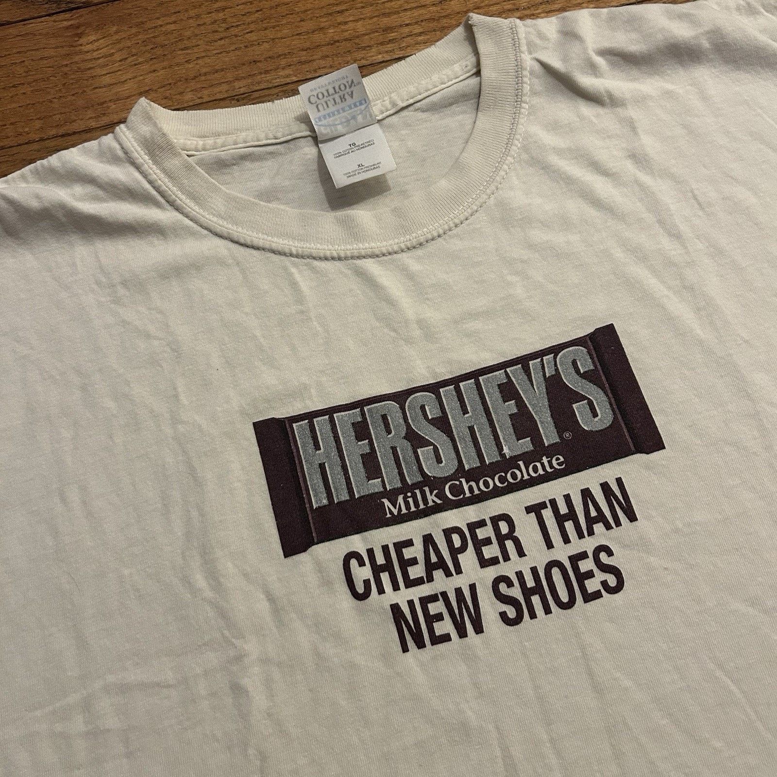 Vintage Hersheys Chocolate Cheaper Than New Shoes Candy Tee Shirt Size US XL / EU 56 / 4 - 2 Thumbnail