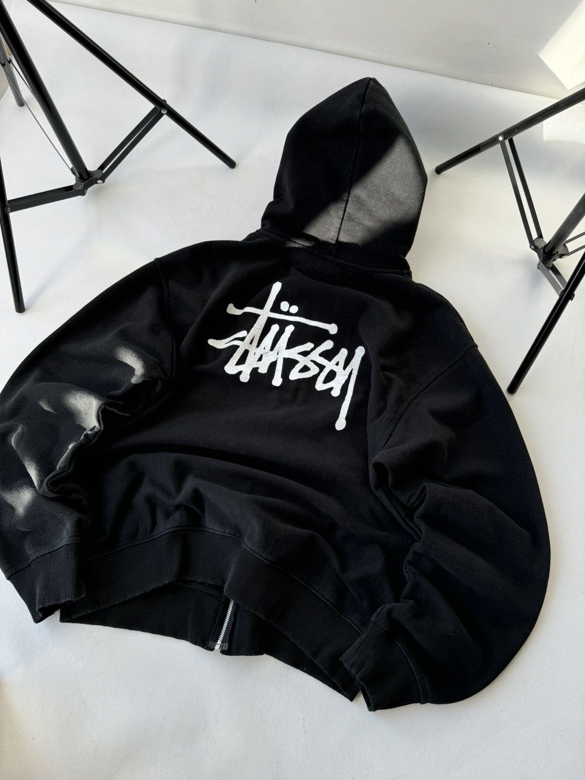 Stussy × Vintage STUSSY Big Logo LOGO VINTAGE OVERSIZE Zip Up Black HOODIE Size US XXL / EU 58 / 5 - 15 Thumbnail