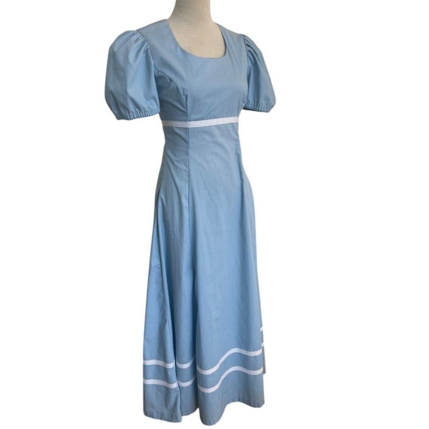 Vintage Blue Empire Waist Puff Sleeve Prairie Dress X-Small