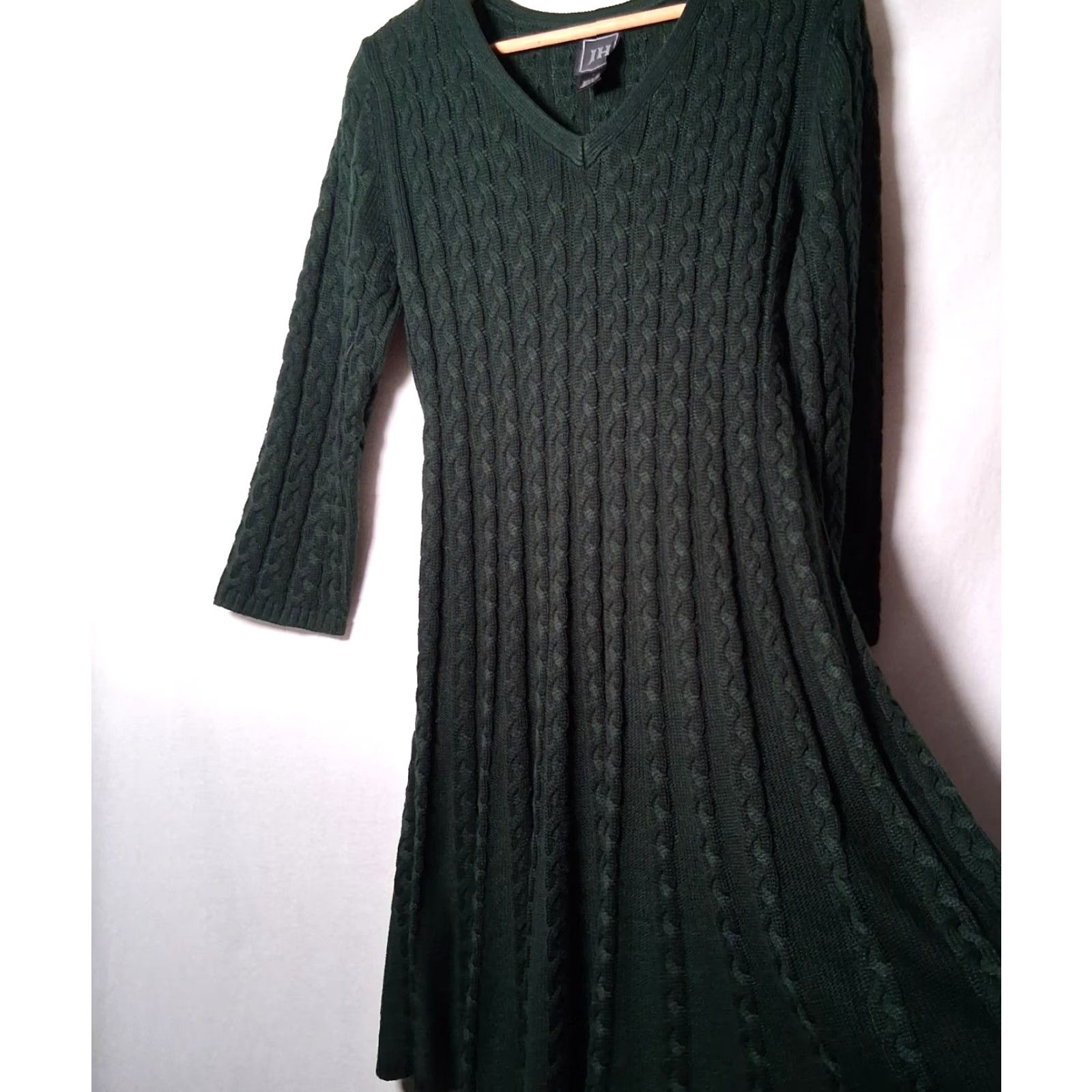 Vintage JH Jessica Howard Dress Large Hunter Green Cable Knit Long Sleeve Party Size L / US 10 / IT 46 - 3 Thumbnail