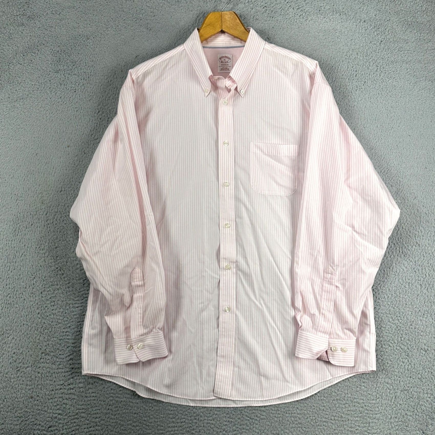 Brooks Brothers VINTAGE Brooks Brothers Madison Mens Button Down Shirt XL Pink Striped Supima Cotton Size US XL / EU 56 / 4 - 4 Thumbnail