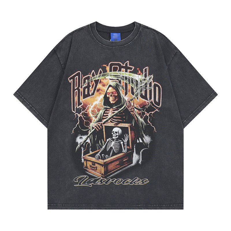 Japanese Brand Men's Loose Casual Skull Print Distressed T-Shirt Size US M / EU 48-50 / 2 - 1 Thumbnail