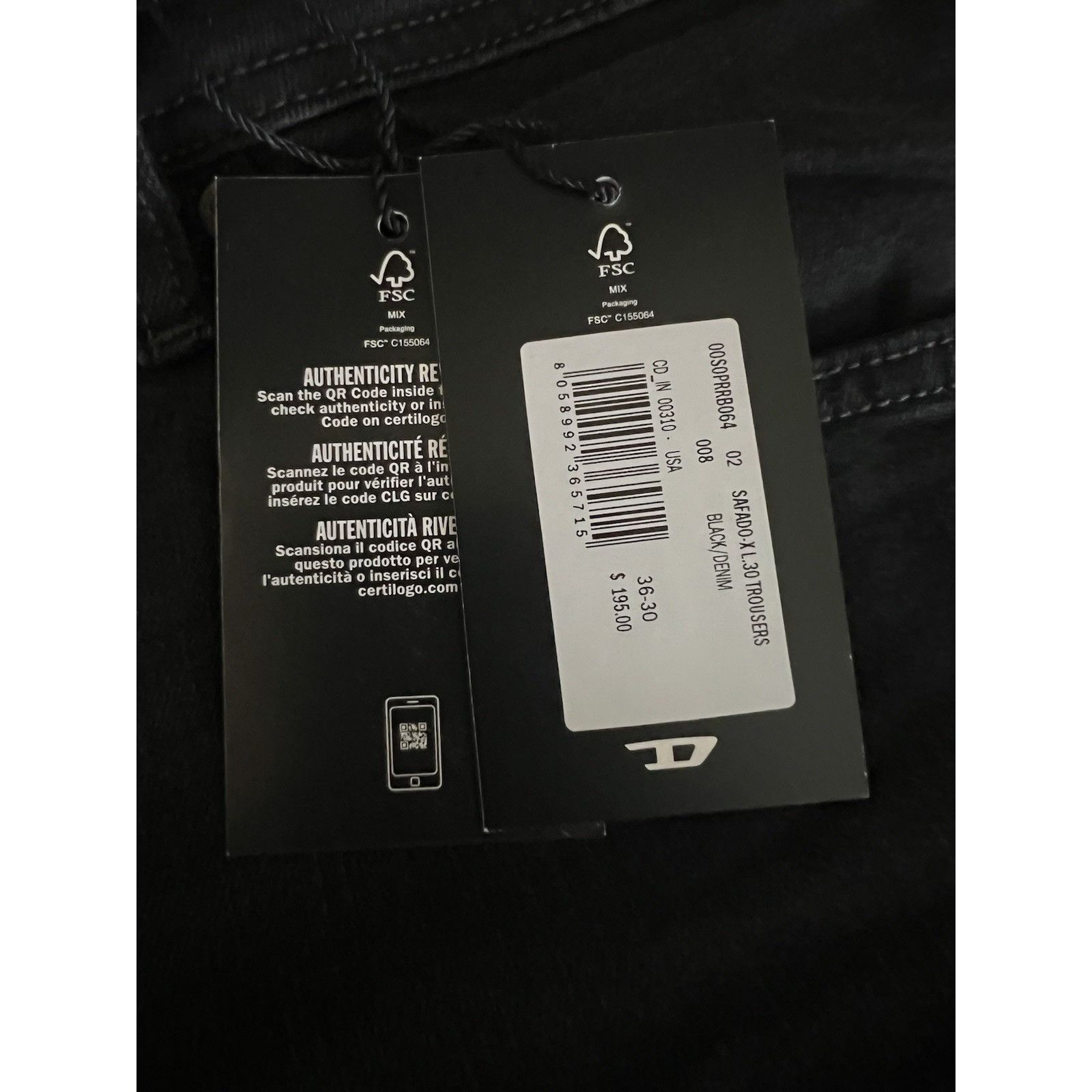 Diesel Diesel Mens Safado Straight Jeans RB064 Black Size 36/30 Size US 36 / EU 52 - 7 Thumbnail