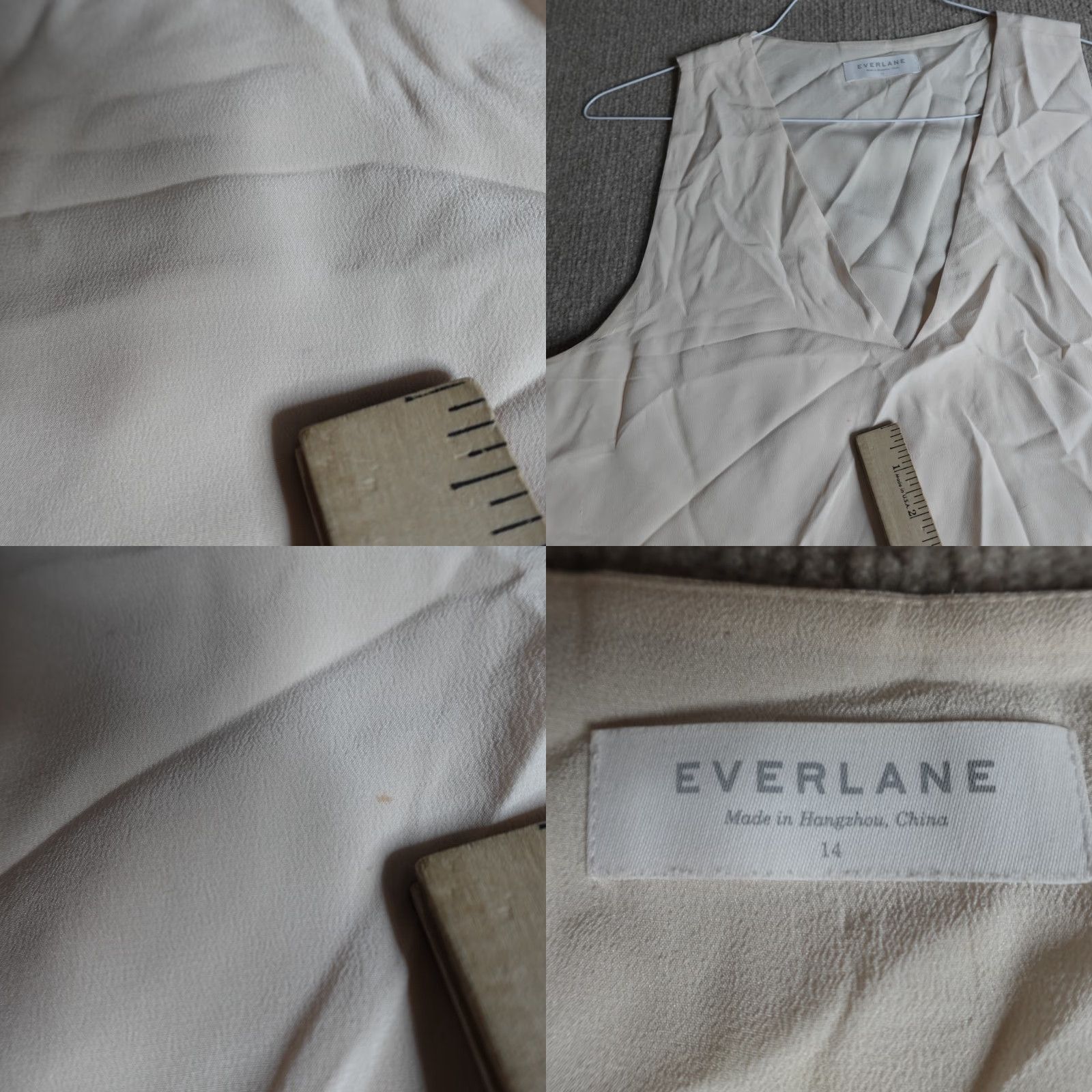 Everlane Everlane Women's Tank 14 Beige Ivory Pink Solid 100% Silk Sleeveless V-Neck Short Pullover Casual Size XL / US 12-14 / IT 48-50 - 8 Thumbnail