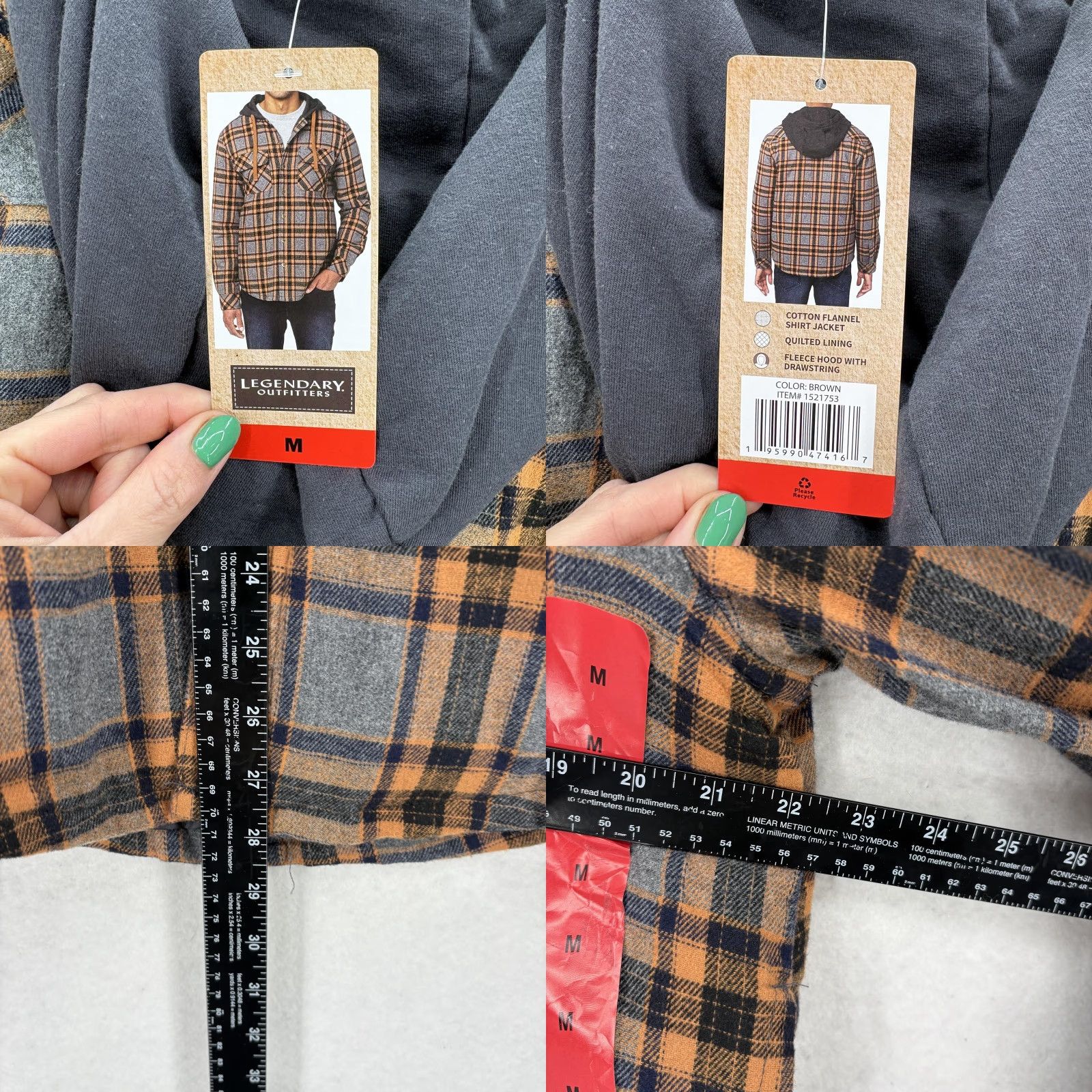 Vintage Legendary Outfitters Hoodie Mens Medium Brown Plaid Flannel Hooded Lined Quilted Thermal Pockets Button Classic Outdoor Shirt Size US M / EU 48-50 / 2 - 8 Thumbnail