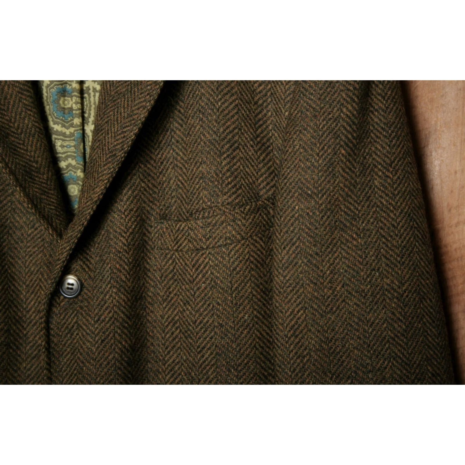 Vintage VINTAGE Clubman Green Herringbone Wool 3-Button Sport Coat 42-44 Mens Jacket Size US XS / EU 42 / 0 - 4 Thumbnail