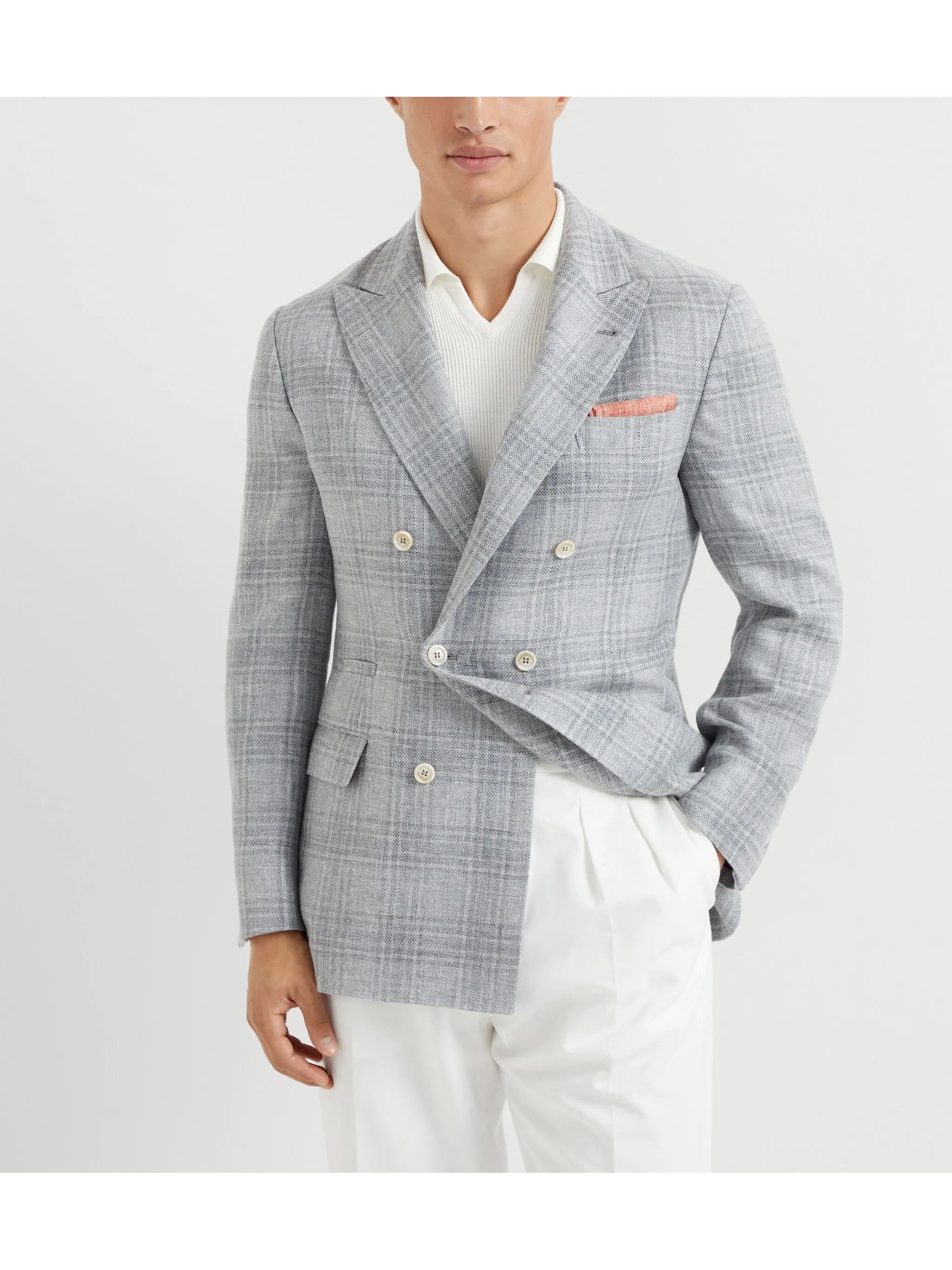 Brunello Cucinelli o1y0526 Double-breasted Blazer in Light Gray Size US L / EU 52-54 / 3 - 3 Thumbnail