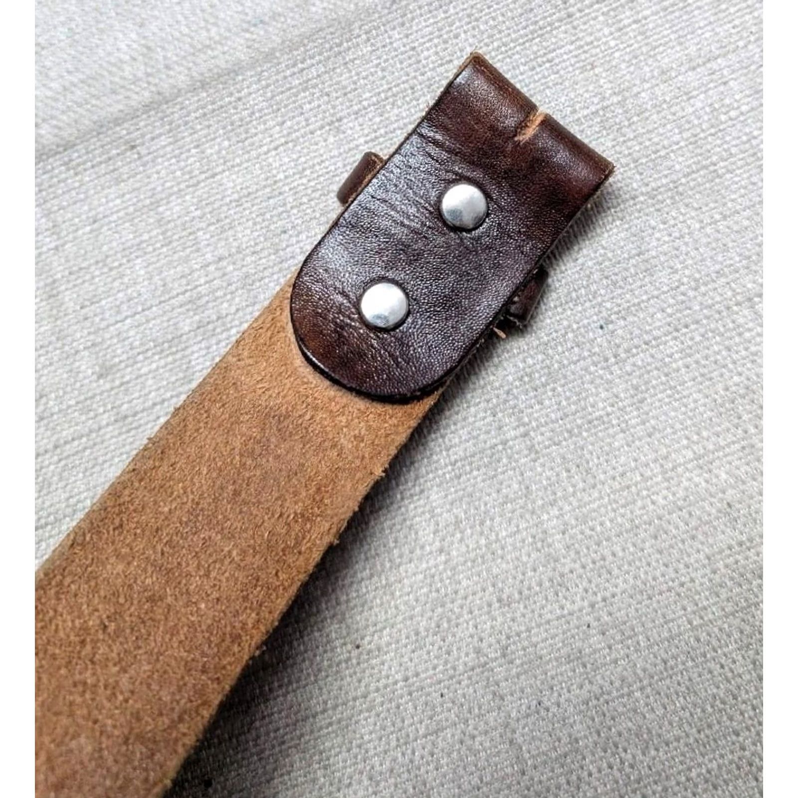 Vintage VINTAGE Handcrafted western belt Tooled cowhide Full Grain Leather 38 1-1/2" brown deer buckle Men Leather Belt USA Made Size 38 - 5 Thumbnail
