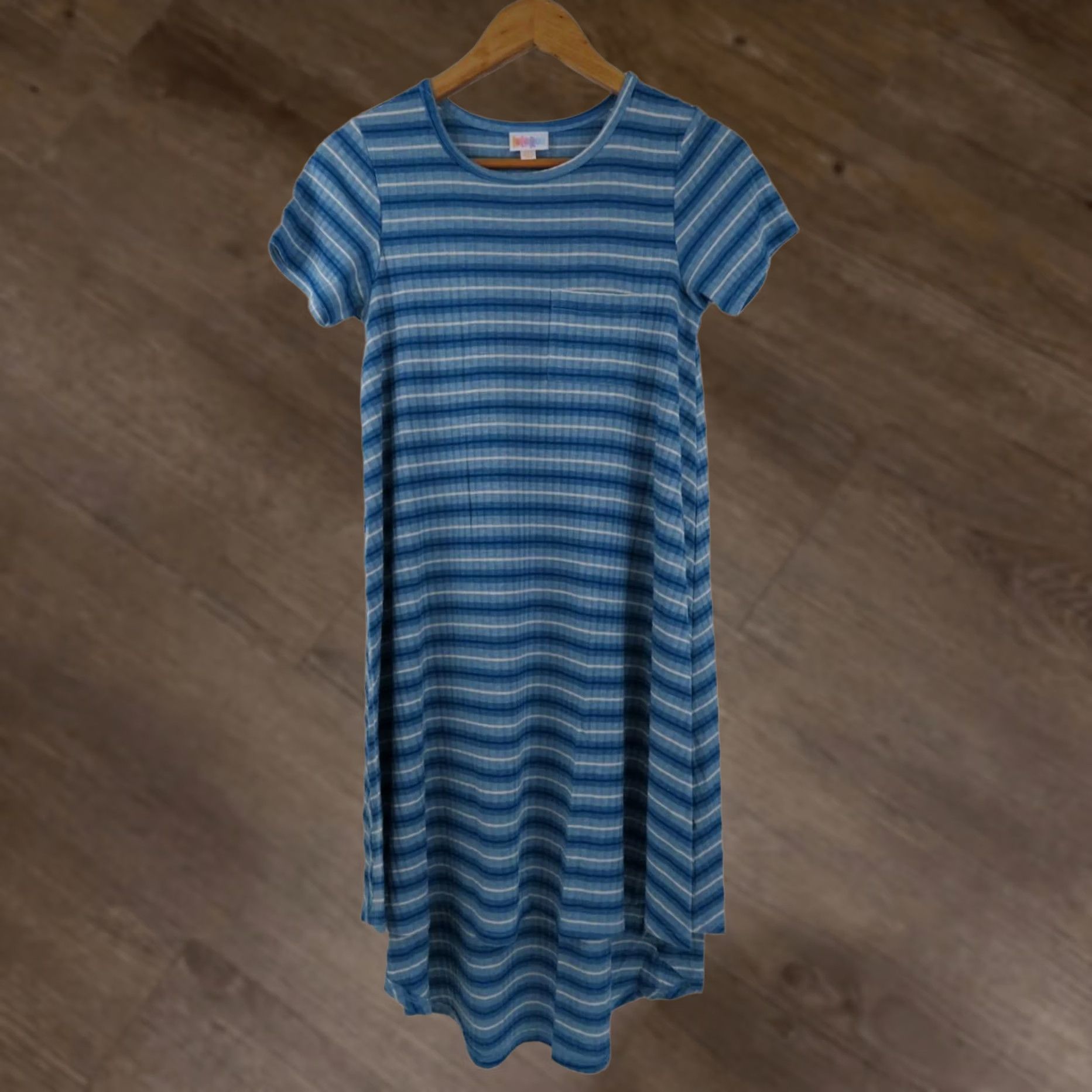 Vintage LuLaRoe Carly Dress Ribbed Blue White Stripe 2XS Swing Shirt Dress Womens XXS Size XXS / US 00 / IT 34 - 1 Thumbnail