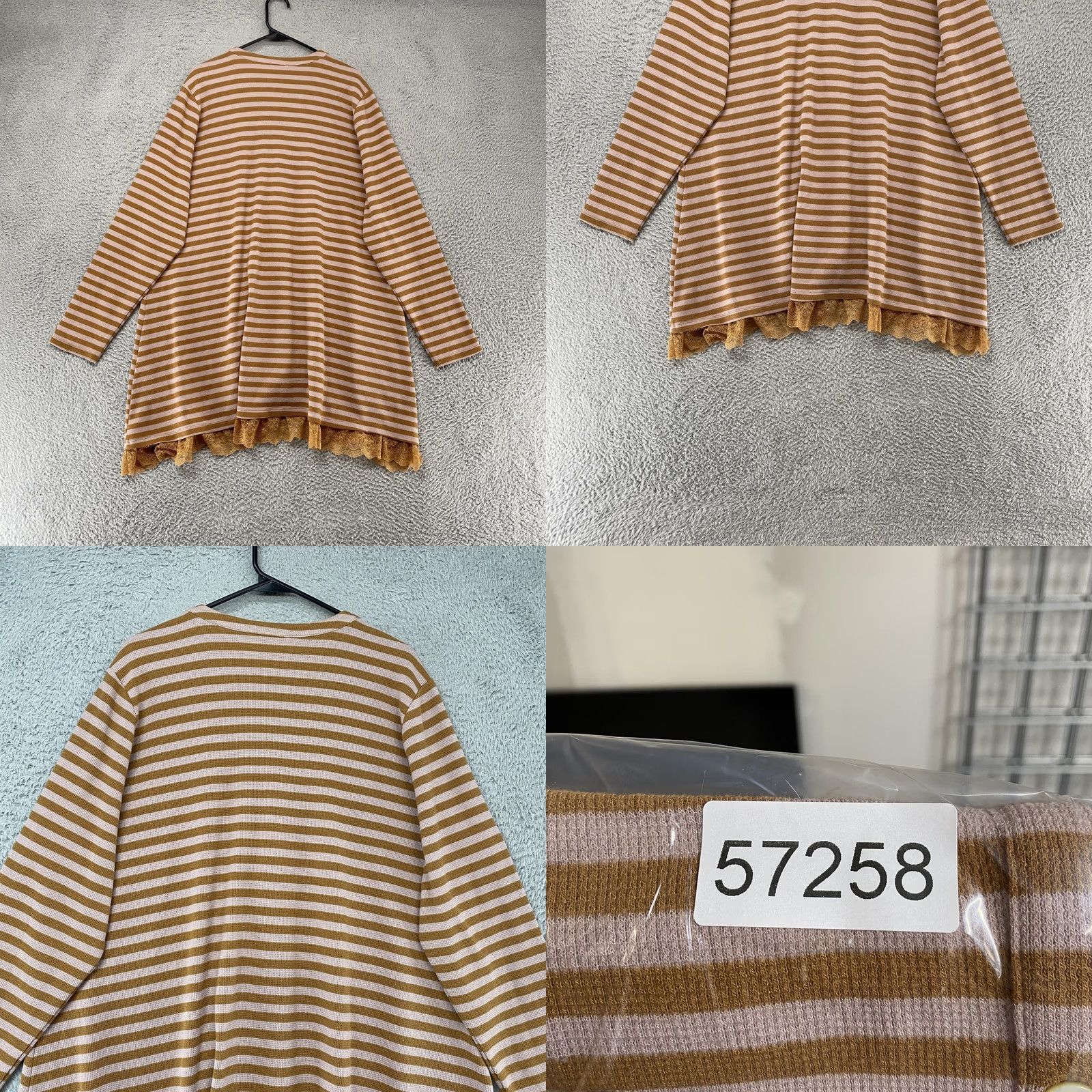 Vintage LOGO Lori Goldstein Tunic Top Womens 3X Brown Button Front Lace Layered Stripe V-Neck Long Sleeve Blouse Size XXL / US 16-18 / IT 52-54 - 8 Thumbnail