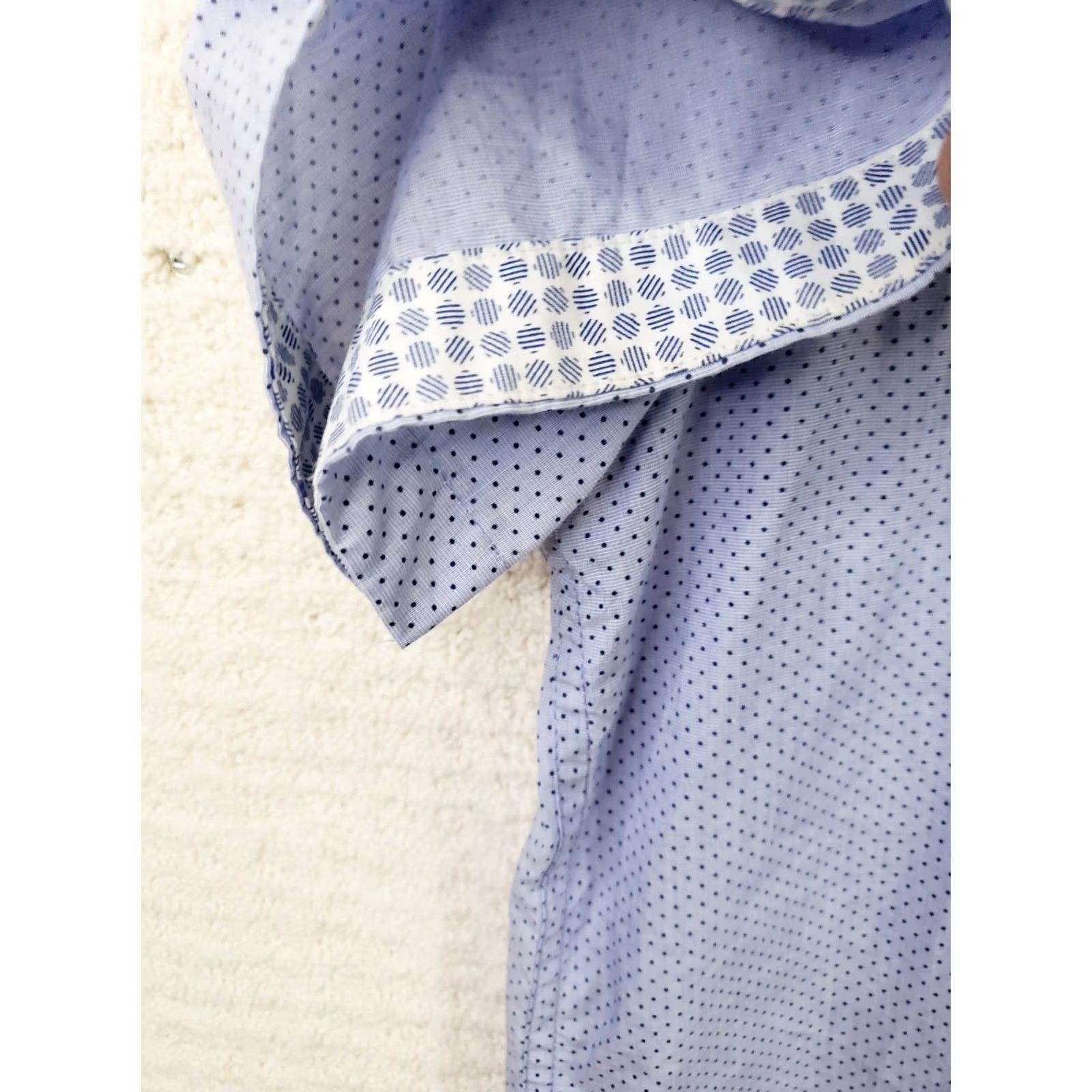 Denime Denim & Flower Shirt XL Blue Polka Dot Slim Fit Lined Short Sleeve Button-Up Men’s Classic Casual (Mens) Size US XL / EU 56 / 4 - 5 Thumbnail