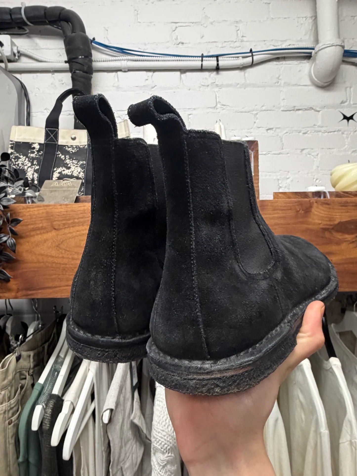 Saint Laurent Paris Saint Laurent Black Suede ‘Chelsea Boot’ With Crepe Sole Size US 12 / EU 45 - 4 Thumbnail