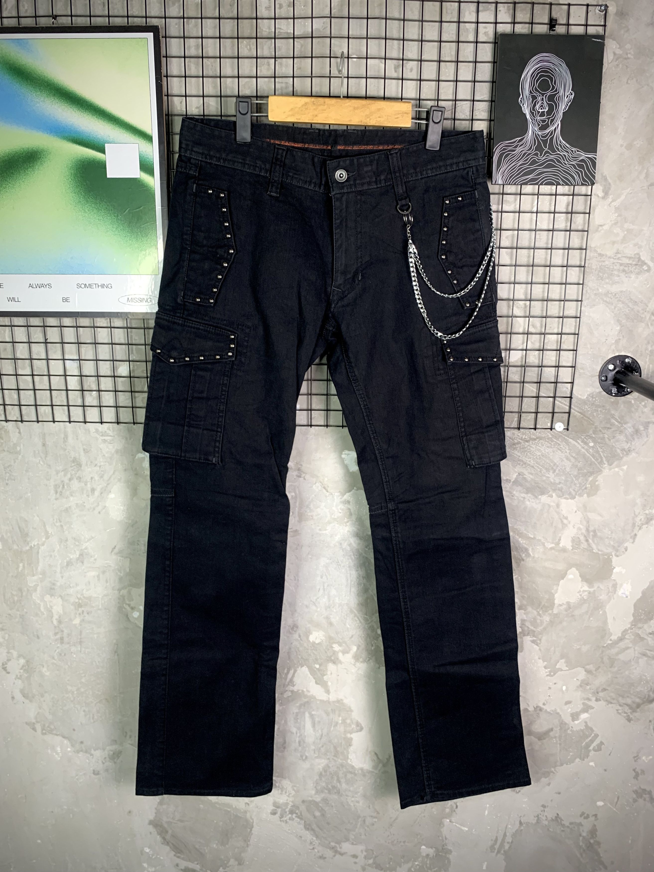 Nicole Club Nicole Club For Men Black Studded Punk Gothic Cargo Pant Size US 32 / EU 48 - 1 Thumbnail