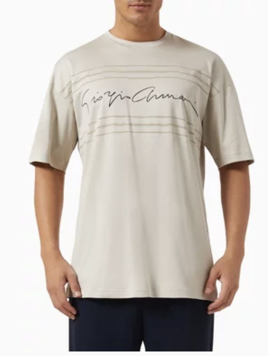 Giorgio Armani GIORGIO ARMANI Cursive brand-print cotton T-shirt 48 beige Size US XXL / EU 58 / 5 - 2 Thumbnail