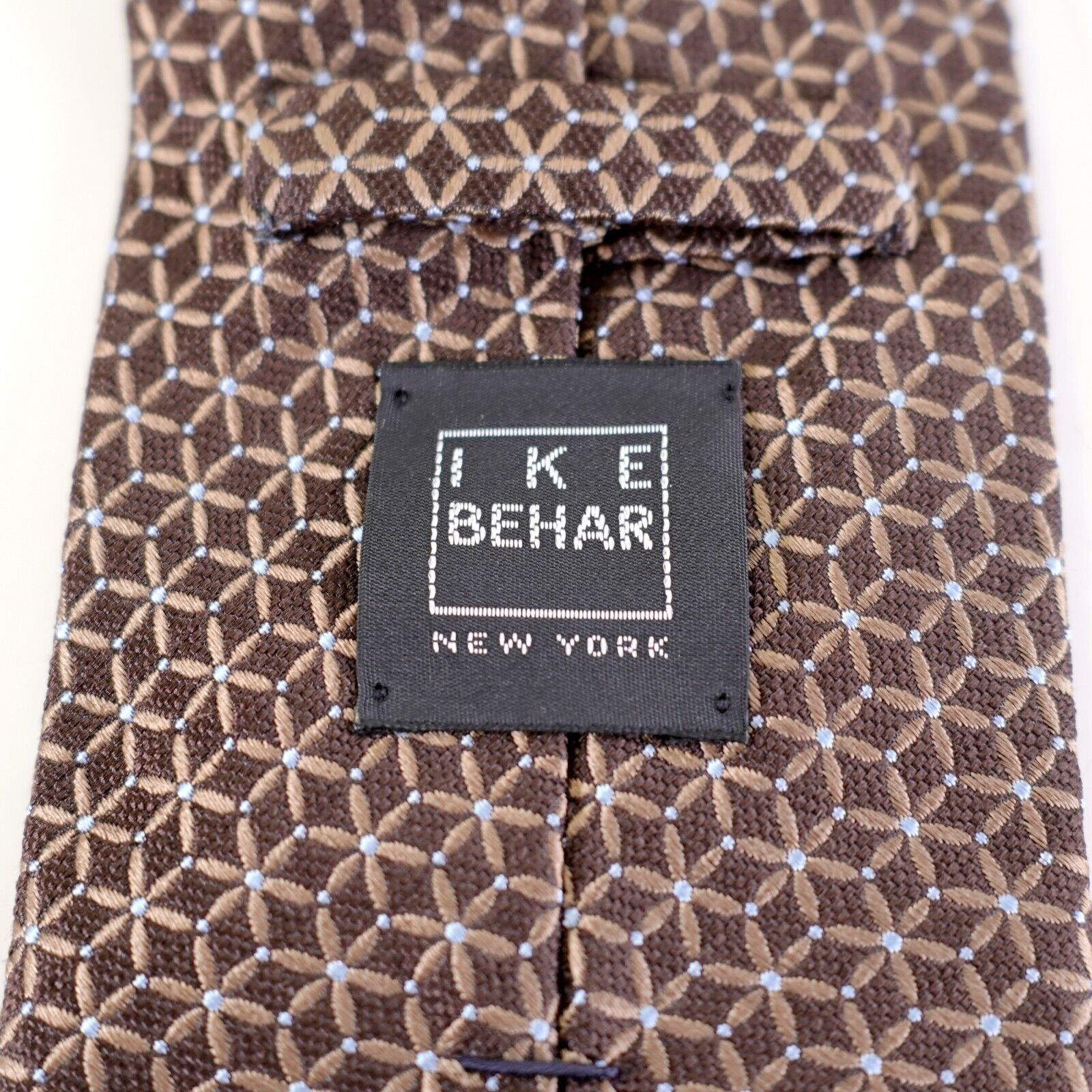 Ike Behar Ike Behar New York Woven Geometric Brown Tan Woven Silk Tie Size ONE SIZE - 3 Thumbnail