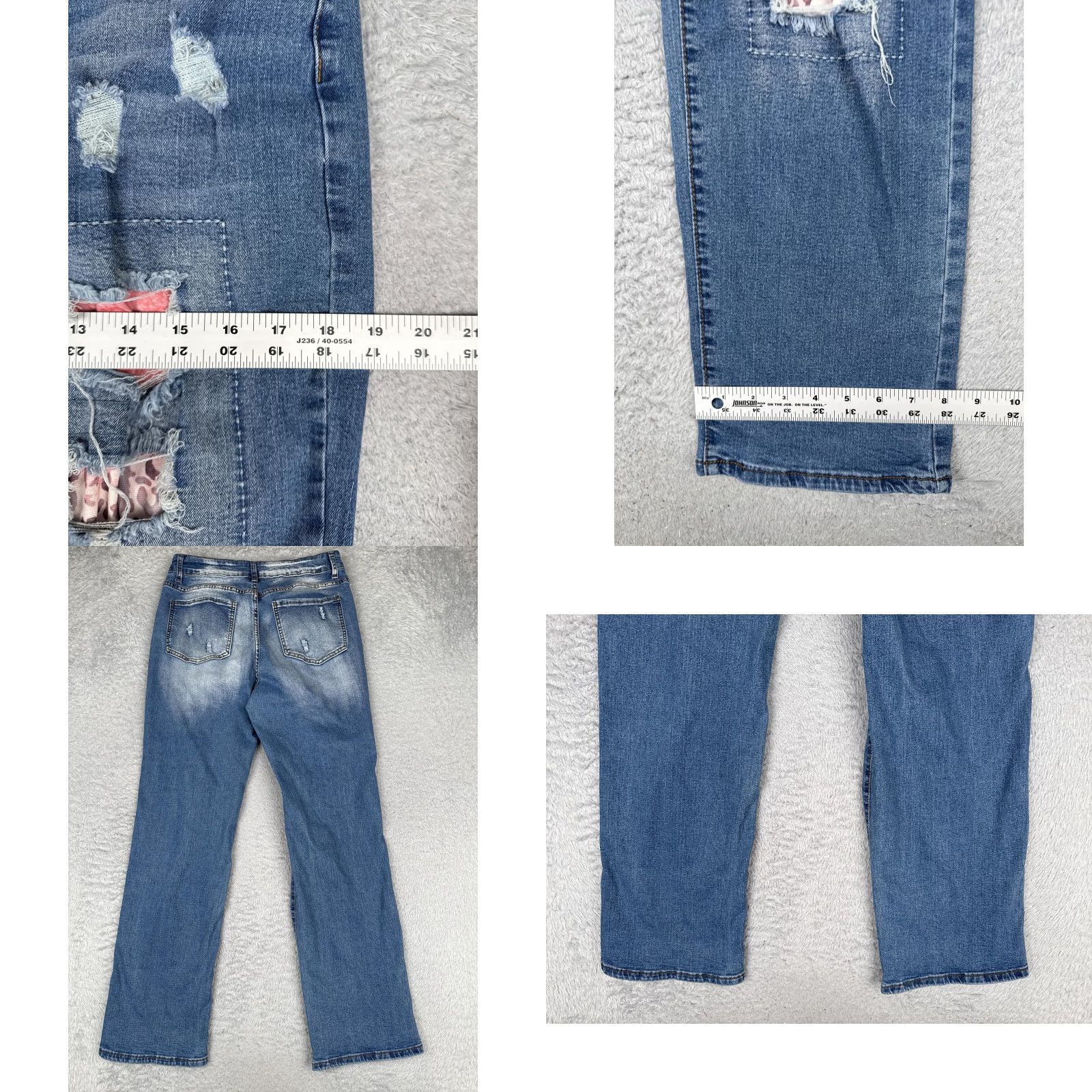 Vintage VINTAGE? No — Straight Jeans Womens XL Blue Med Wash Mid Rise Patchwork Distressed 29x30 Size 40" / US 18 - 9 Thumbnail