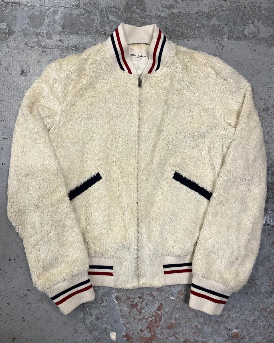 Saint Laurent Paris SS2016 Saint Laurent Cream Faux Fur Bomber Jacket Size S / US 4 / IT 40 - 1 Thumbnail