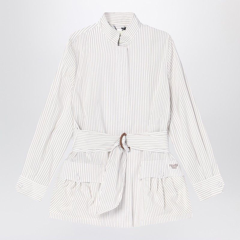 ジャケット FENDI White striped cotton and silk blouson Fendi Cotton And Silk Blouson | italist