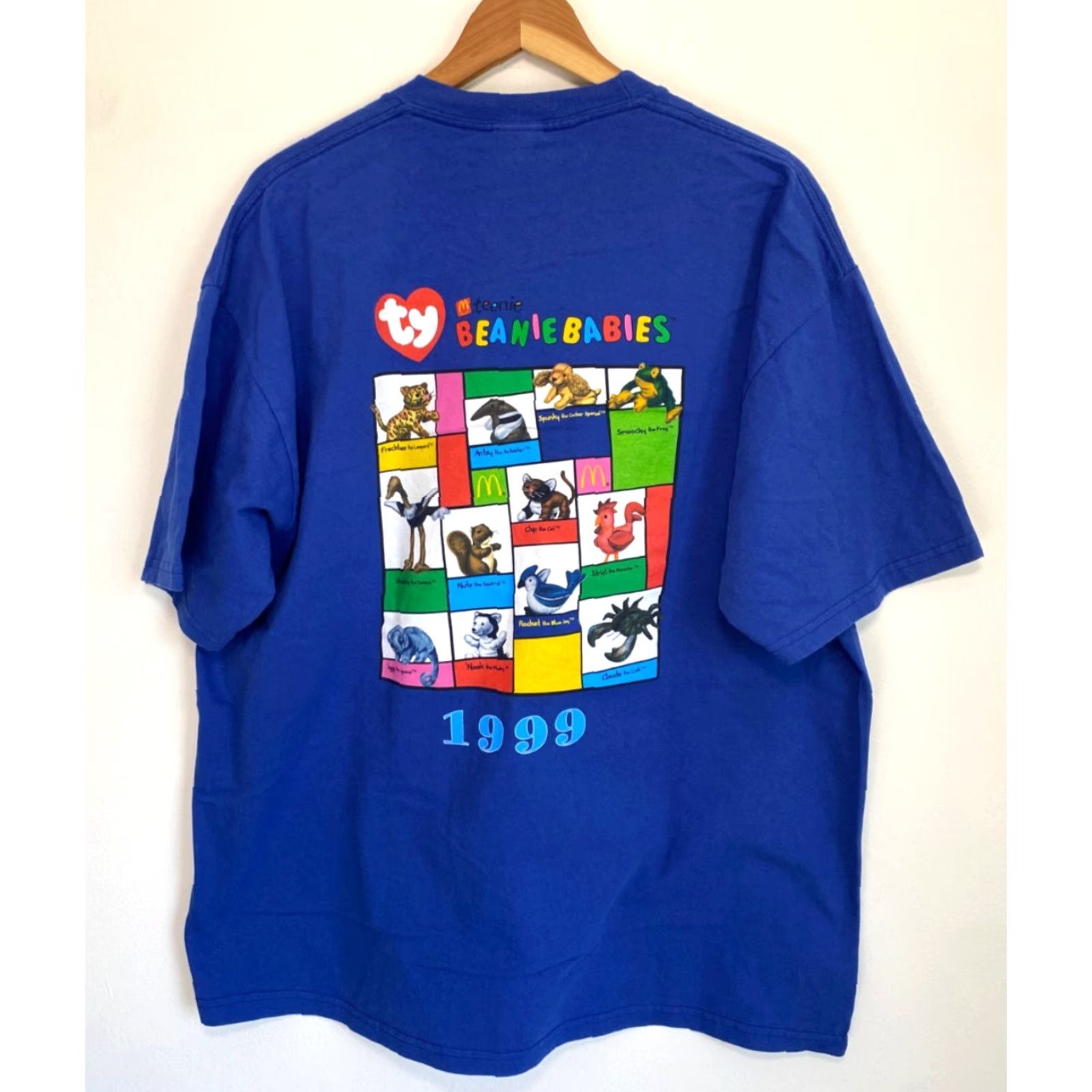Jerzees VINTAGE McDonald's Teeny Beanie Babies T-Shirt 90s Crew Neck Short Sleeve XL Blue Unisex Adults Jerzees Heavyweight Cotton Double-Sided 1999 Size US XL / EU 56 / 4 - 4 Thumbnail