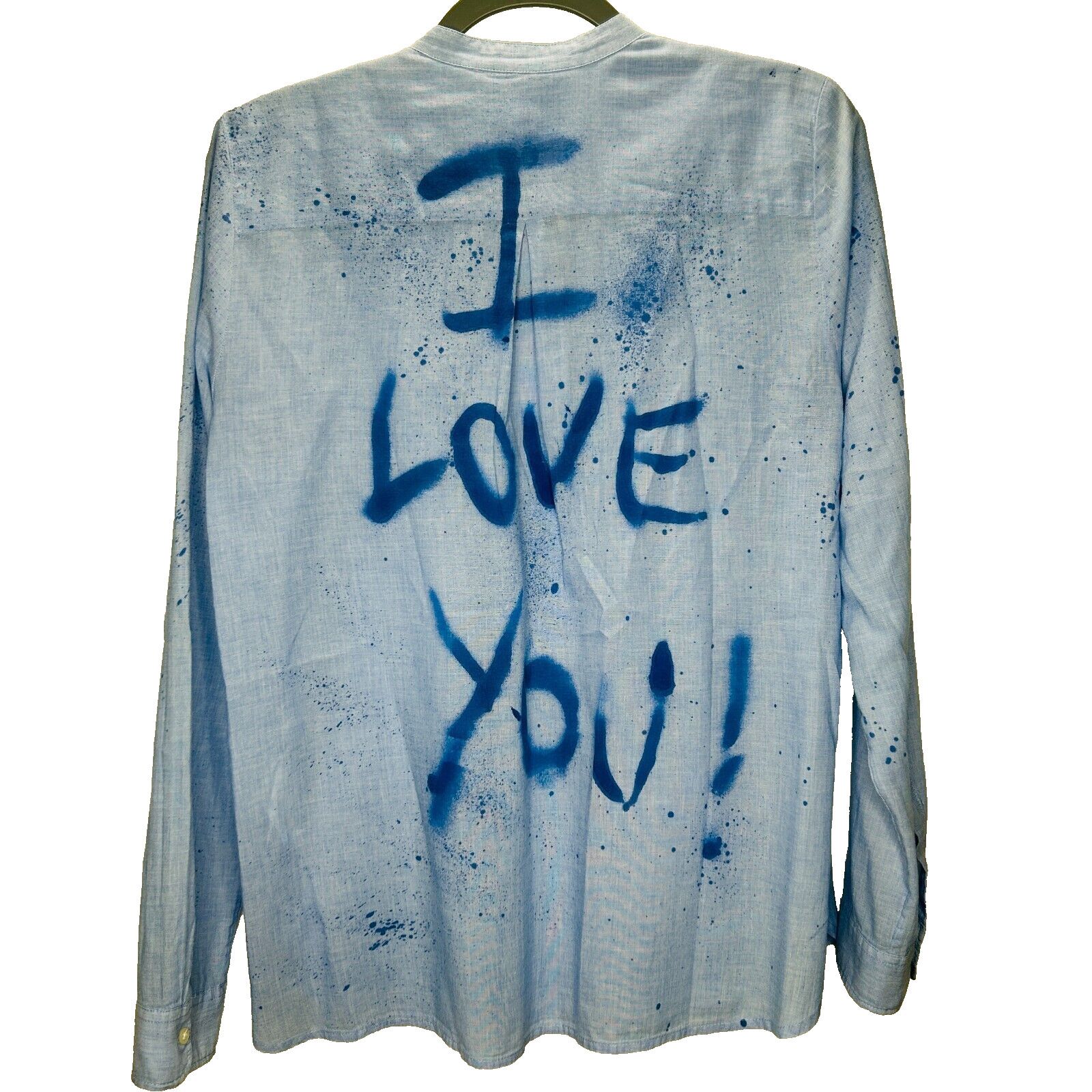 Gap Gap Blue Pintuck Banded Neck I Love You Spray Paint Top M Size M / US 6-8 / IT 42-44 - 1 Thumbnail