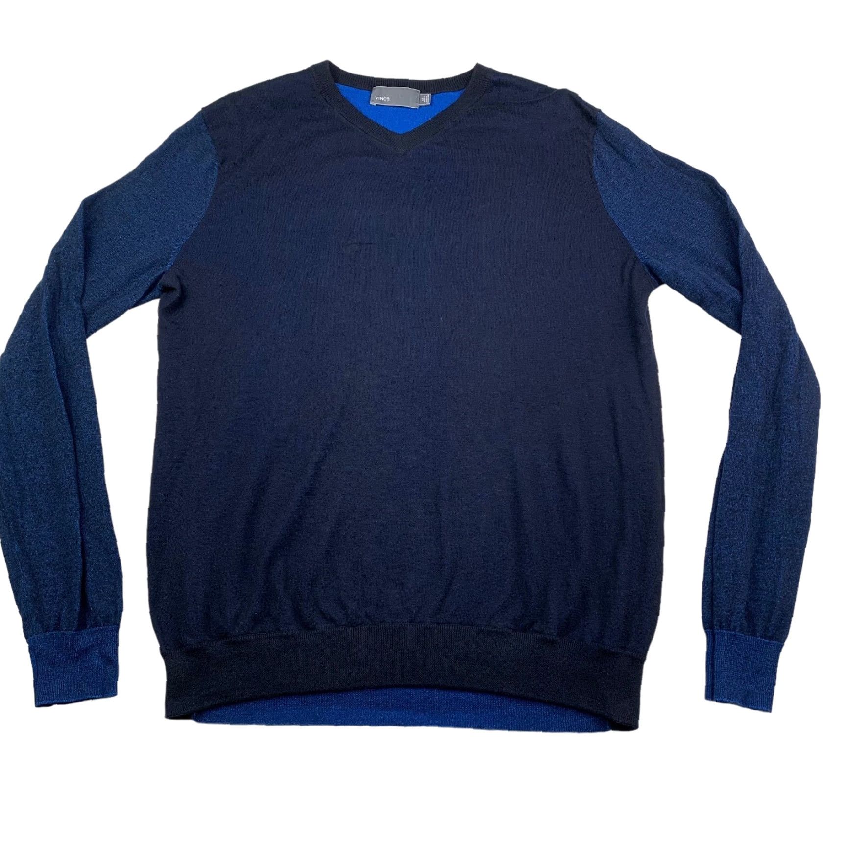 Vince Vince Men's Sweater 100% Cotton V-Neck Pullover Blue/Black Large Size US L / EU 52-54 / 3 - 2 Thumbnail