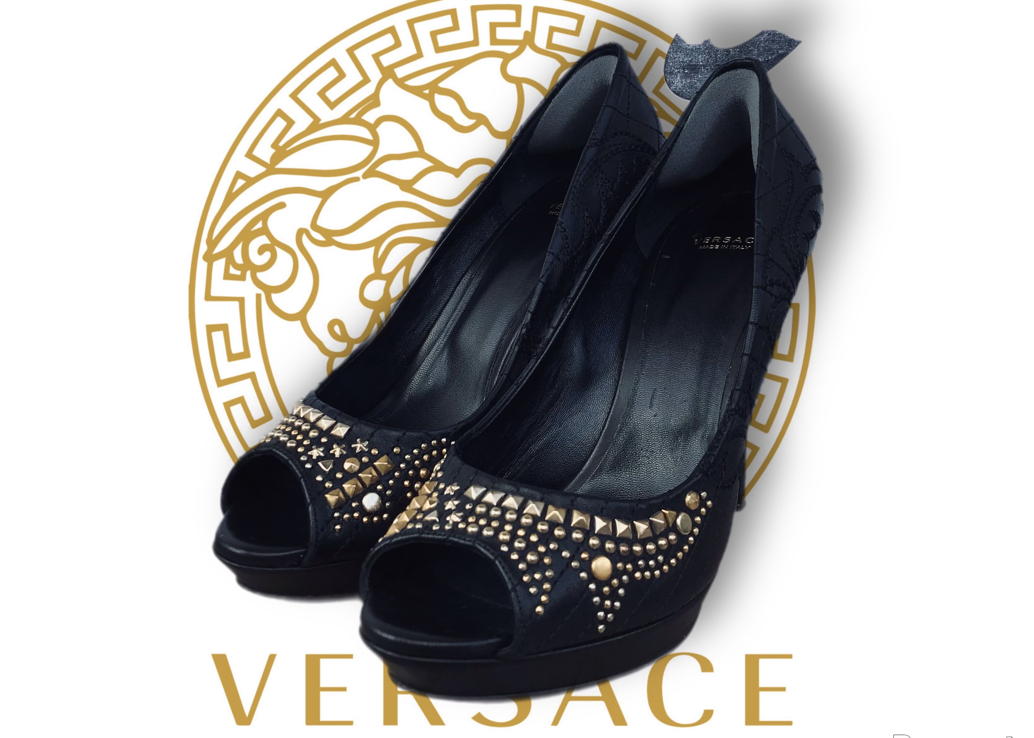 Italian Designers Gianni Versace Vanitas Heel Shoes Pump 120 Mm Leather Spikes in Black, Women's (Size 10)