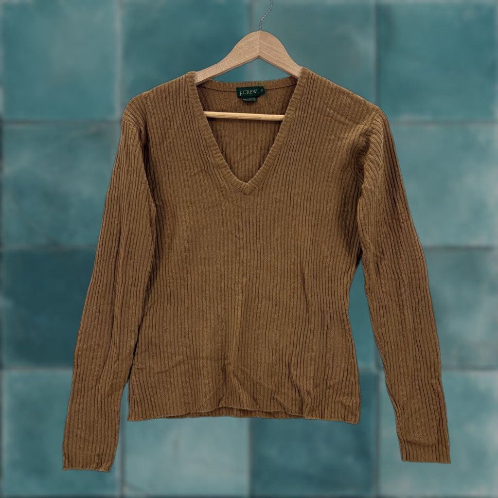 J.Crew VINTAGE J.CREW Sweater Womens Small Brown Cashmere V-Neck Ribbed Knit Pullover Size S / US 4 / IT 40 - 1 Thumbnail