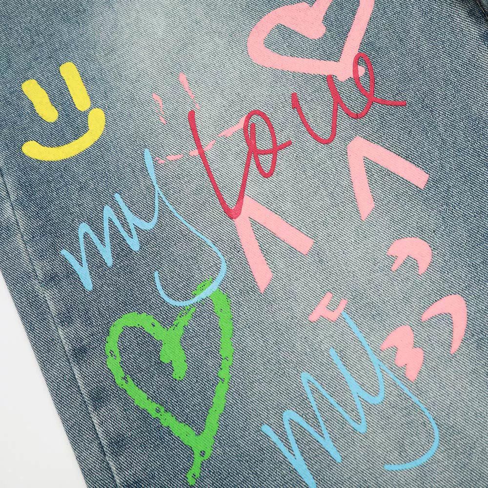 Jean American high street graffiti letter print washed jeans Size US 32 / EU 48 - 4 Thumbnail