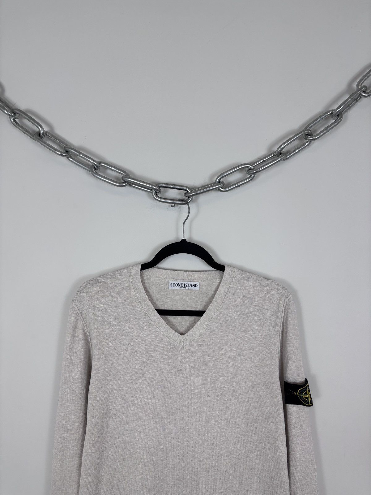 Stone Island Vintage Stone Island Men’s Beige Knit V-Neck Sweater Size US M / EU 48-50 / 2 - 2 Thumbnail