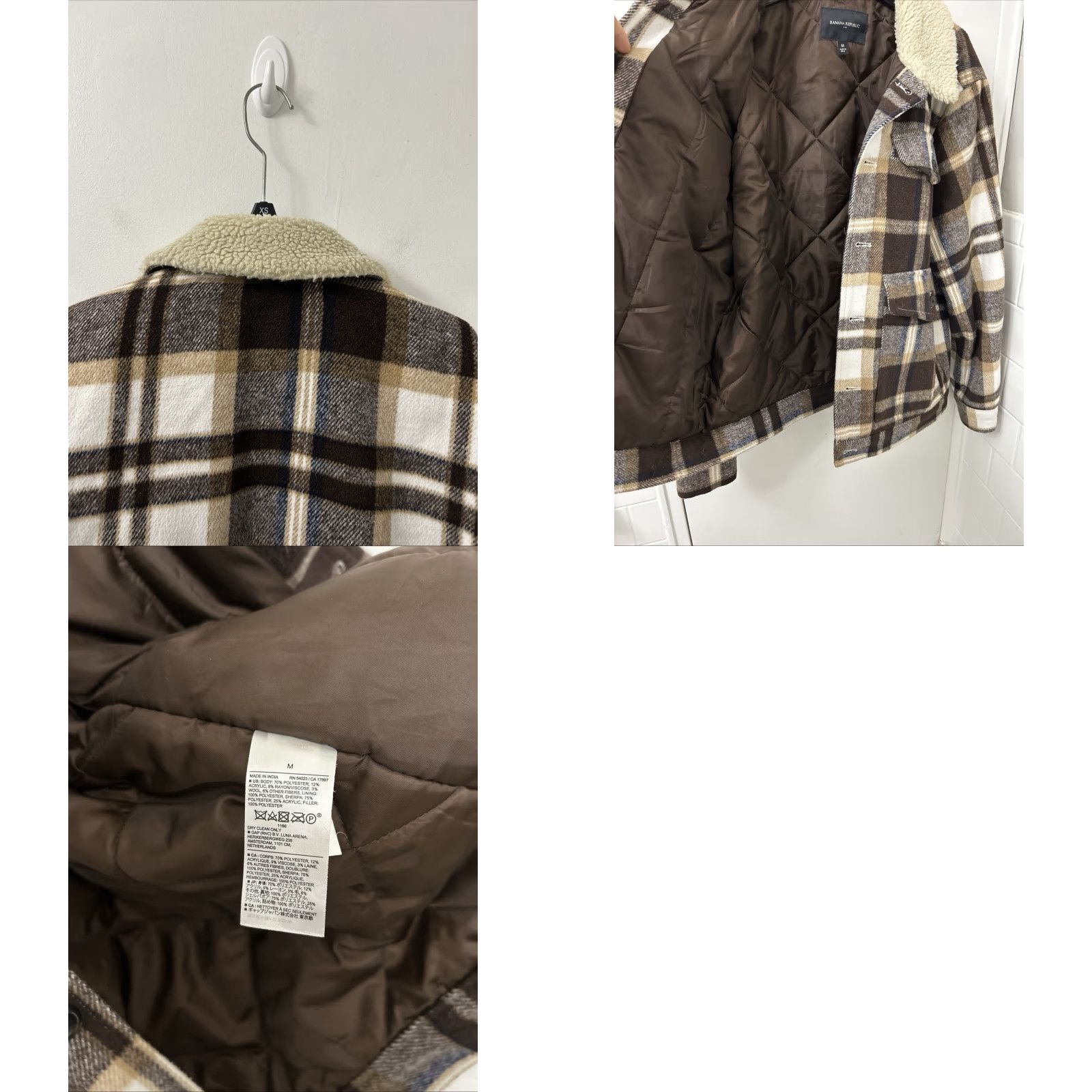 Banana Republic Banana Republic Jacket Mens M Brown Plaid Wool Sherpa Collar Pockets L/S Quilted Lined Fall Winter Vintage: No Size US M / EU 48-50 / 2 - 9 Thumbnail