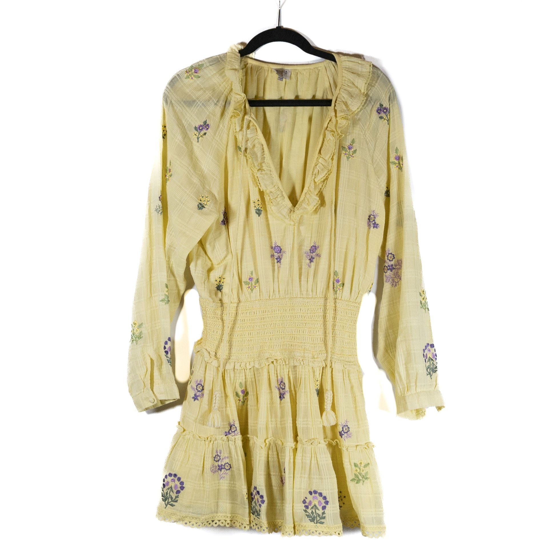 image of Hemant Nandita Hemant & Nandita Short Smocked Stretch Waist in Yellow, Women's (Size Medium)