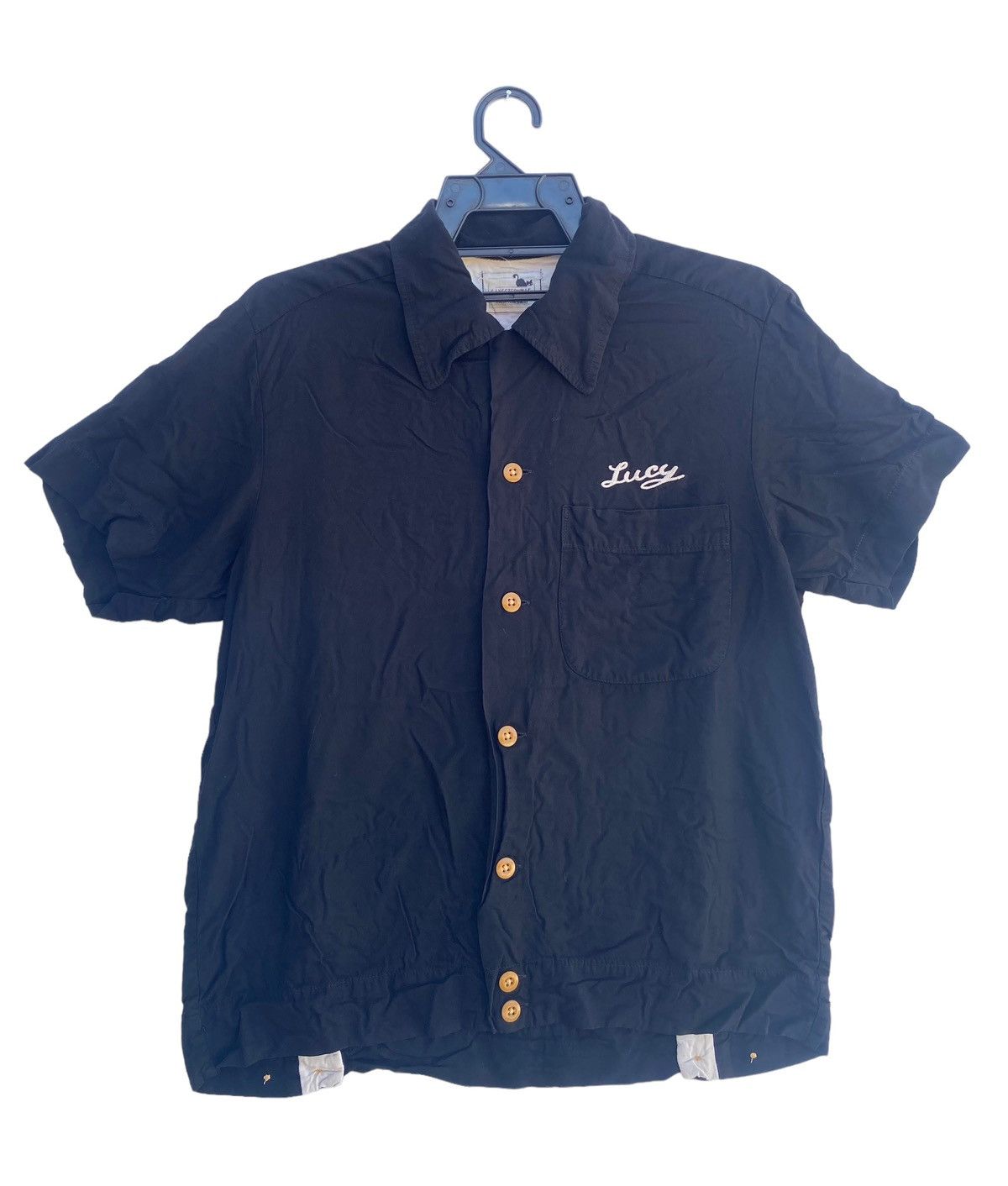 Japanese Brand Vtg 90s GANGSTERVILLE Lucy chainstitch logo rayon shirts Size US S / EU 44-46 / 1 - 3 Thumbnail