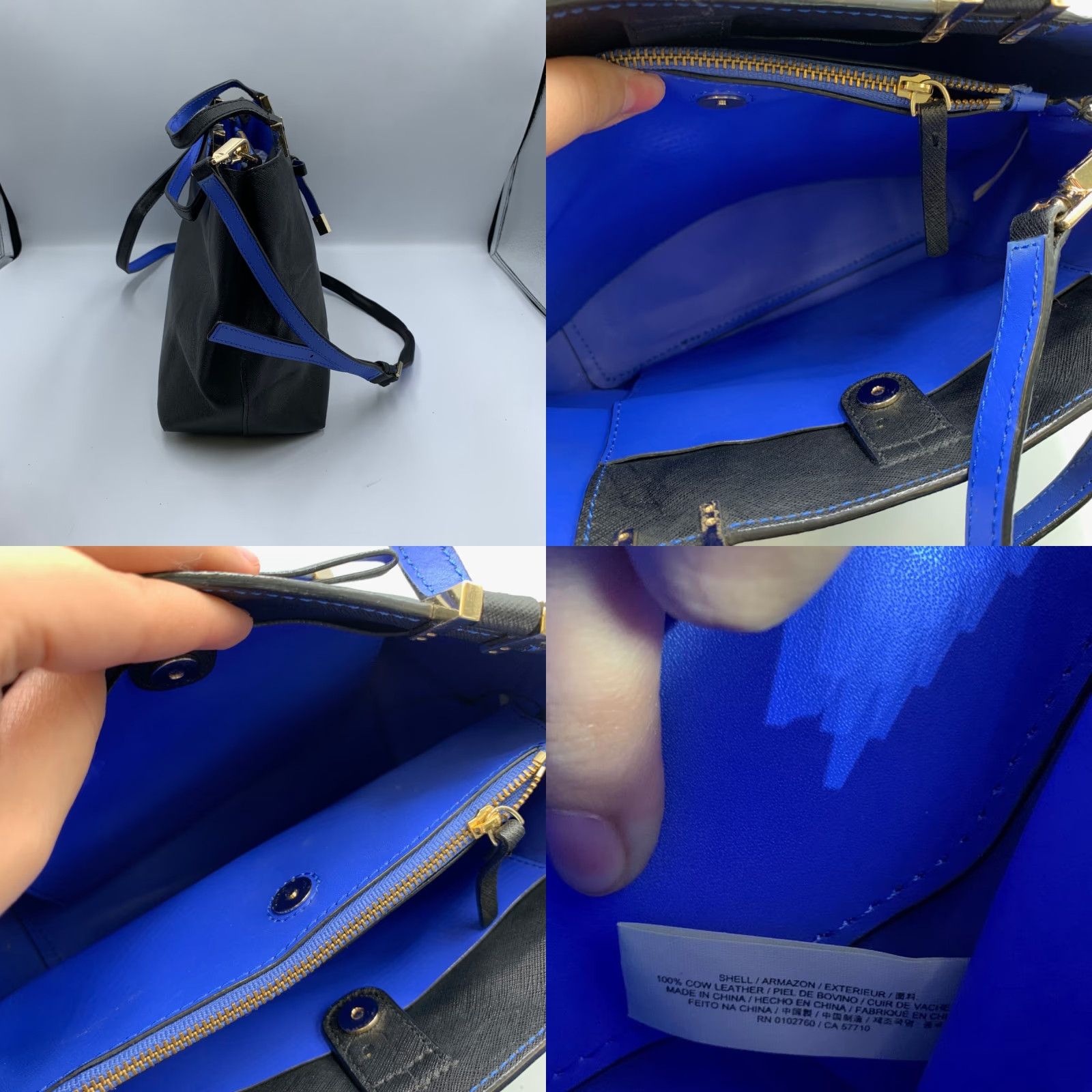 Vintage Kate Spade New York Tote Bag Women's Black Blue Cow Leather Crossbody Strap Bag Size ONE SIZE - 8 Thumbnail