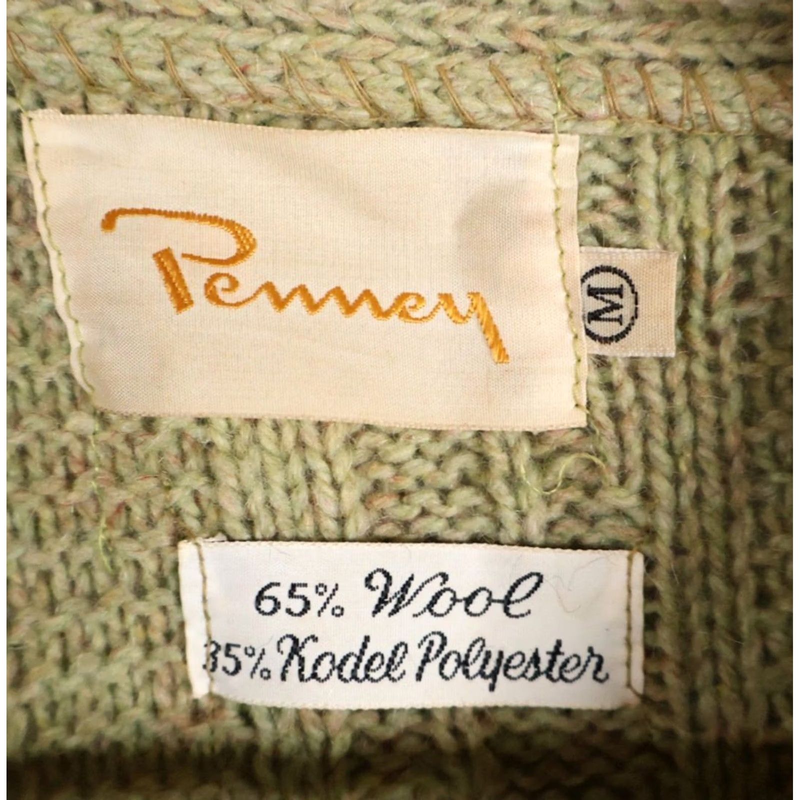 JCPenney VINTAGE JCPenney Sweater Men's Medium Green Wool Cardigan Cable Knit 60s Retro Mod VTG Size US M / EU 48-50 / 2 - 3 Thumbnail