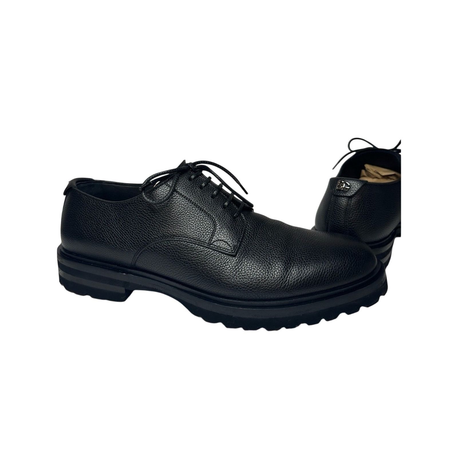 Dolce & Gabbana Black Grained Calf-skin Derby Shoes US 10 Lace Vibram Sole Size US 10 / EU 43 - 1 Thumbnail