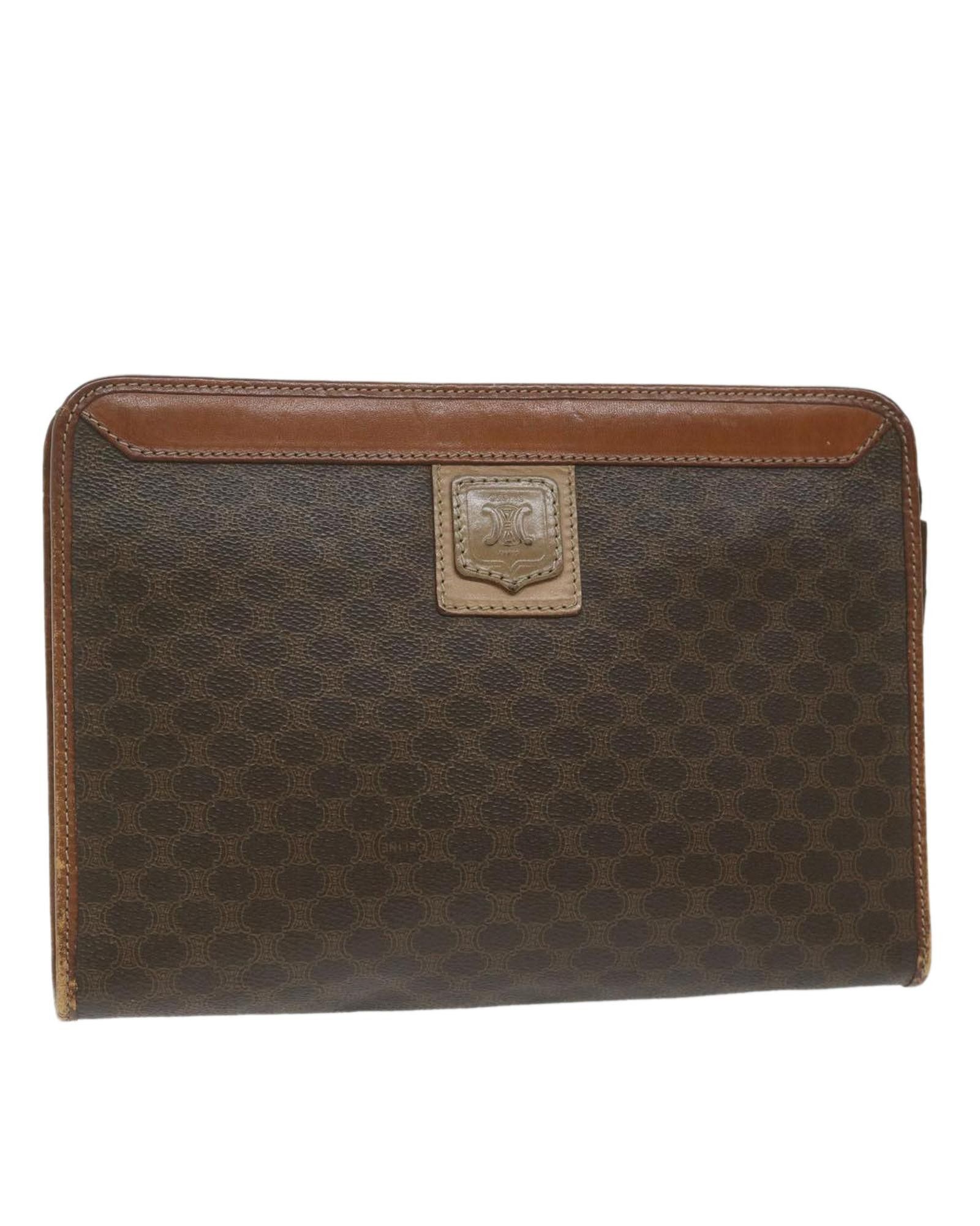 image of Celine Brown Macadam Canvas Clutch Bag, Women's