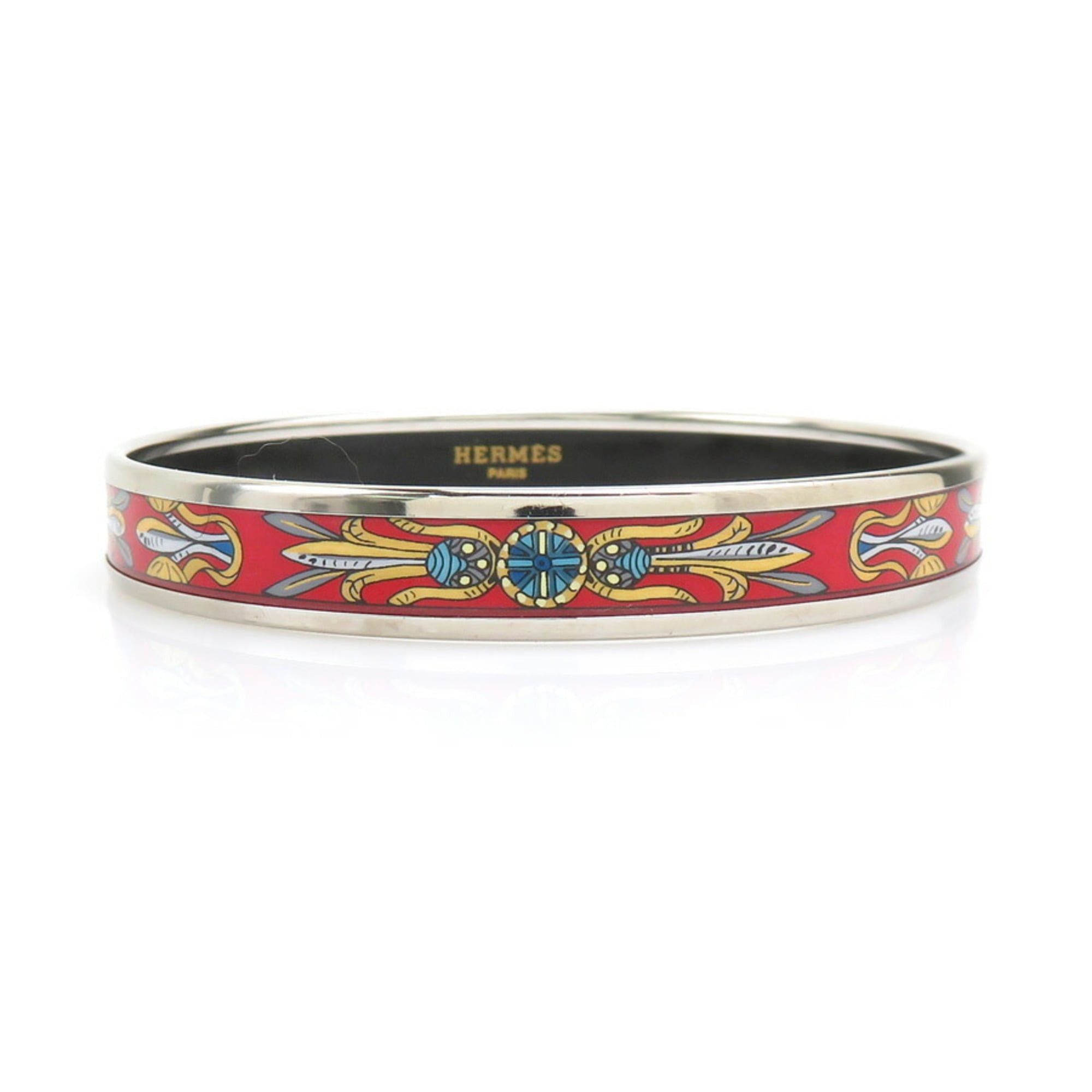 Hermes Hermès HERMES bangle bracelet in enamel, silver, red, and multicolor, women's, e61416a Size ONE SIZE - 1 Thumbnail