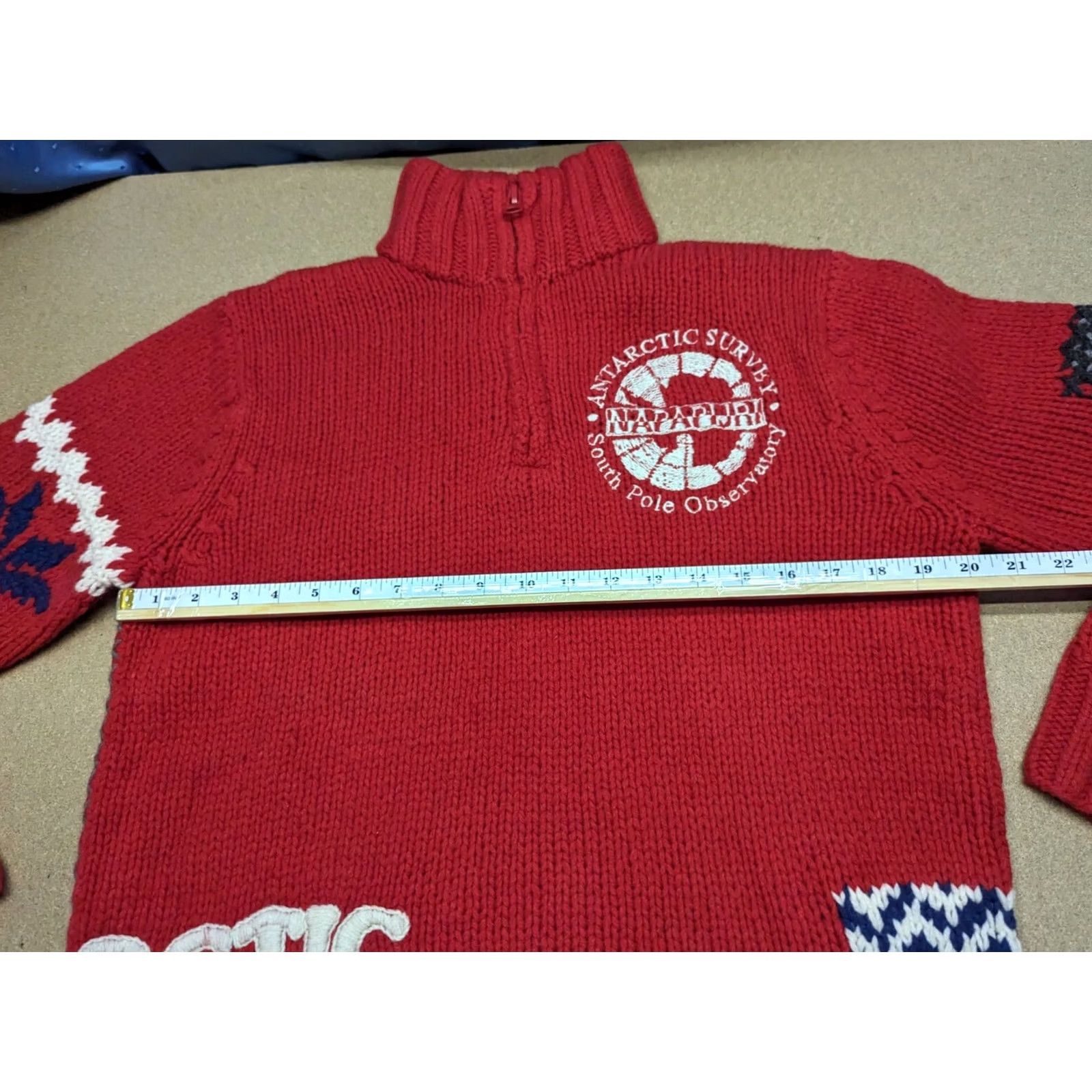 Napapijri Napapijri Mens Sweater Large Red 1/4 Zip Lambswool Knit Pullover Knitwear Crew Neck Knitted Wool Classic Casual Men's Sweater Size US L / EU 52-54 / 3 - 3 Thumbnail