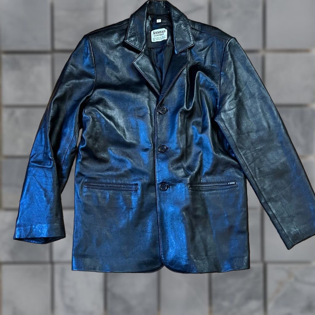 Vintage Arshad Leather Coat Womens Large Long Italy Jacket Button Black Leather Jacket L Womens Black Arshad Motorcycle Coat Size L / US 10 / IT 46 - 1 Thumbnail